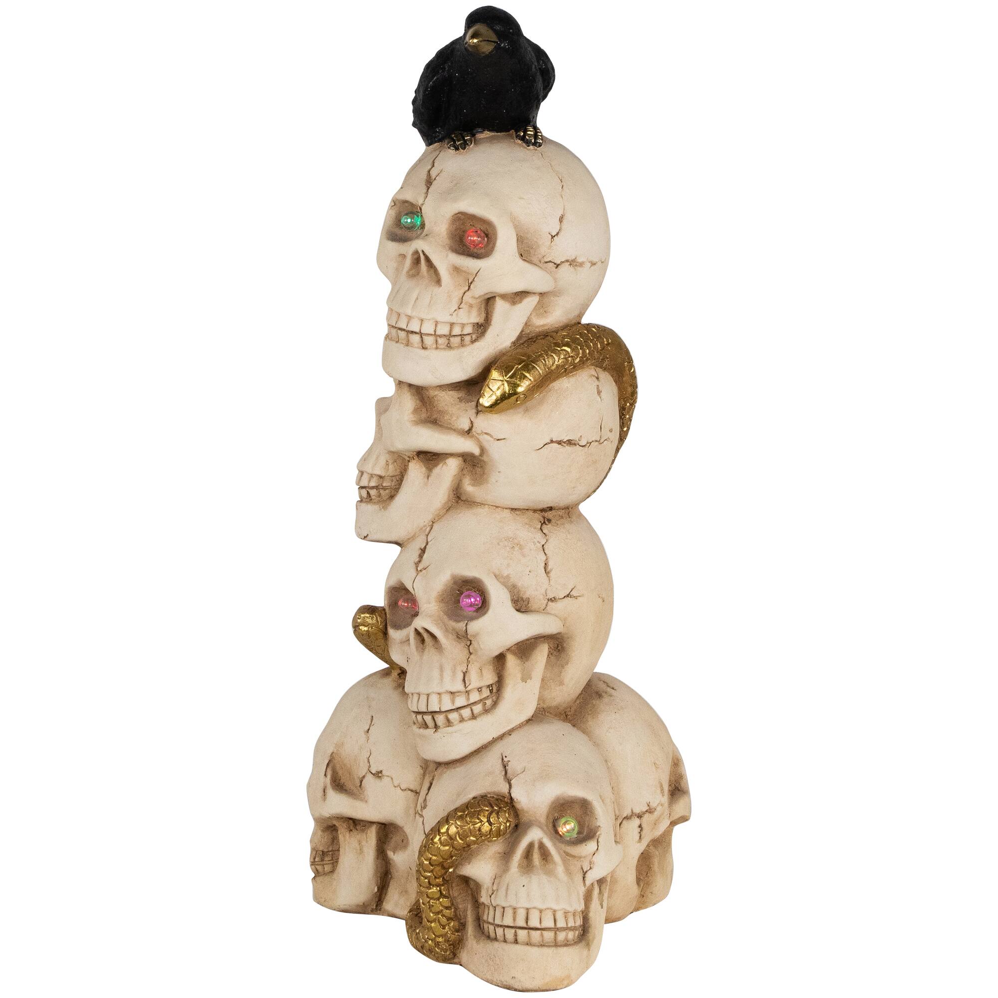 27.5&#x22; LED Skull Tower with Raven Halloween Decoration