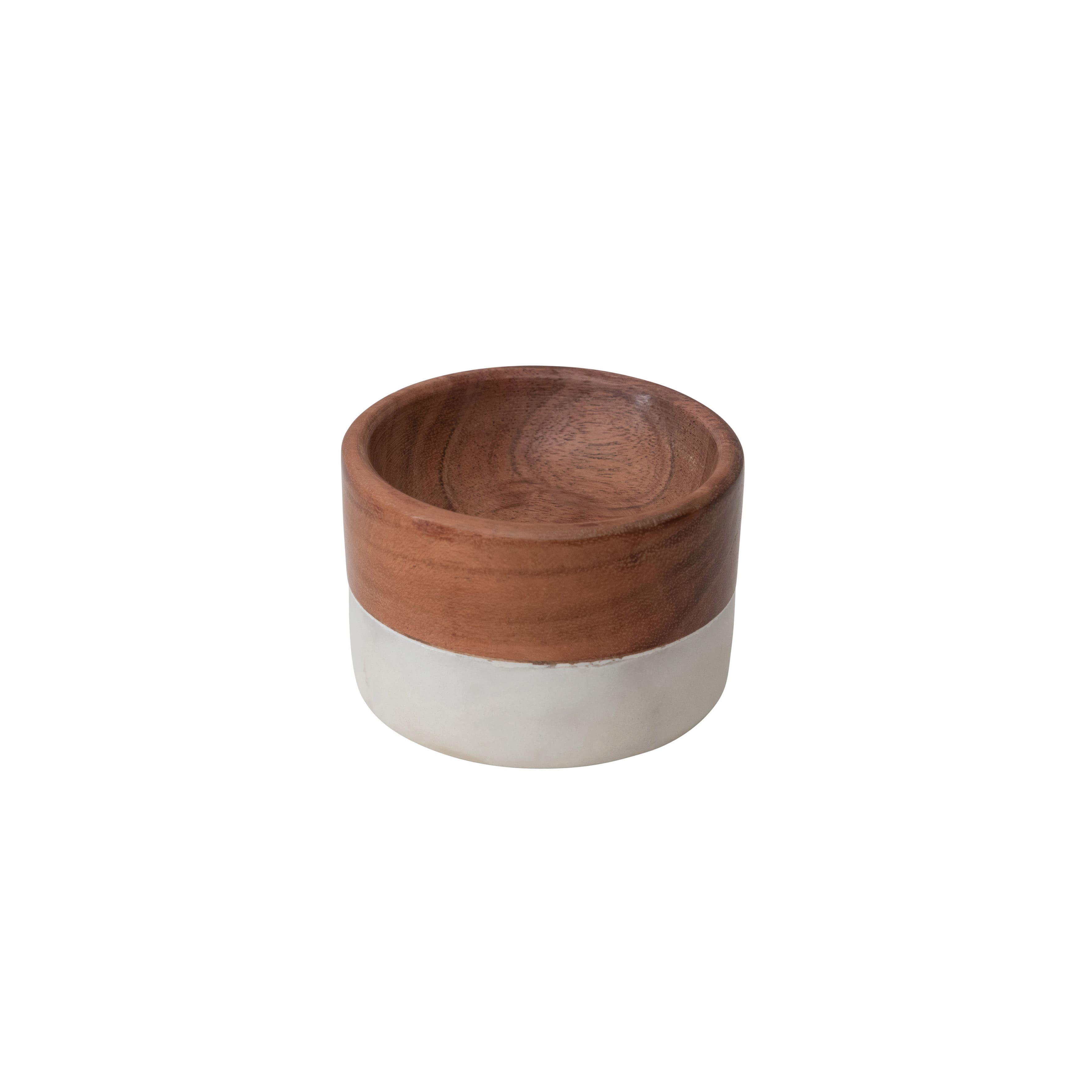 2&#x22; White &#x26; Natural Marble &#x26; Acacia Wood Pinch Pot