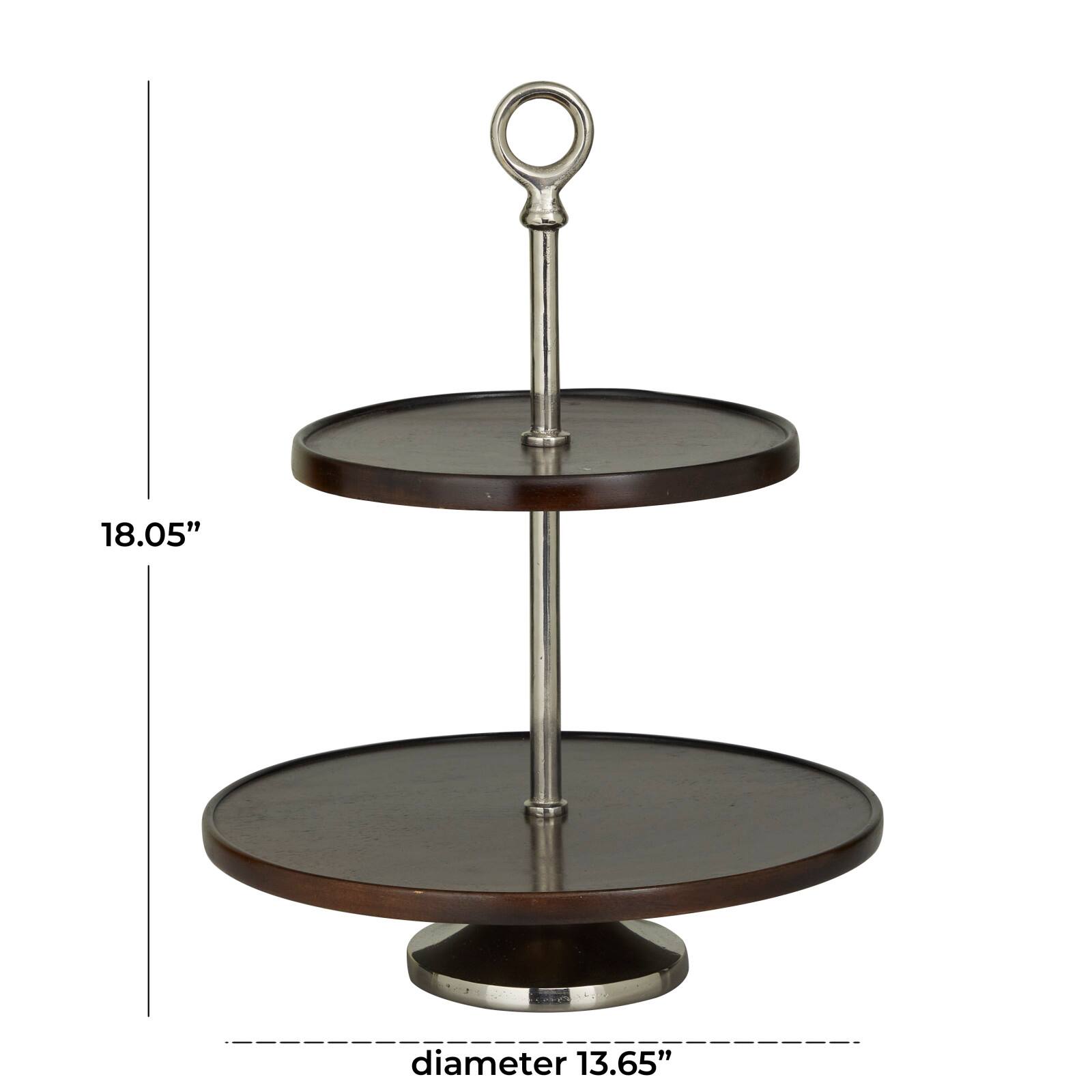 18&#x22; Dark Brown Mango Wood 2 Tiered Server
