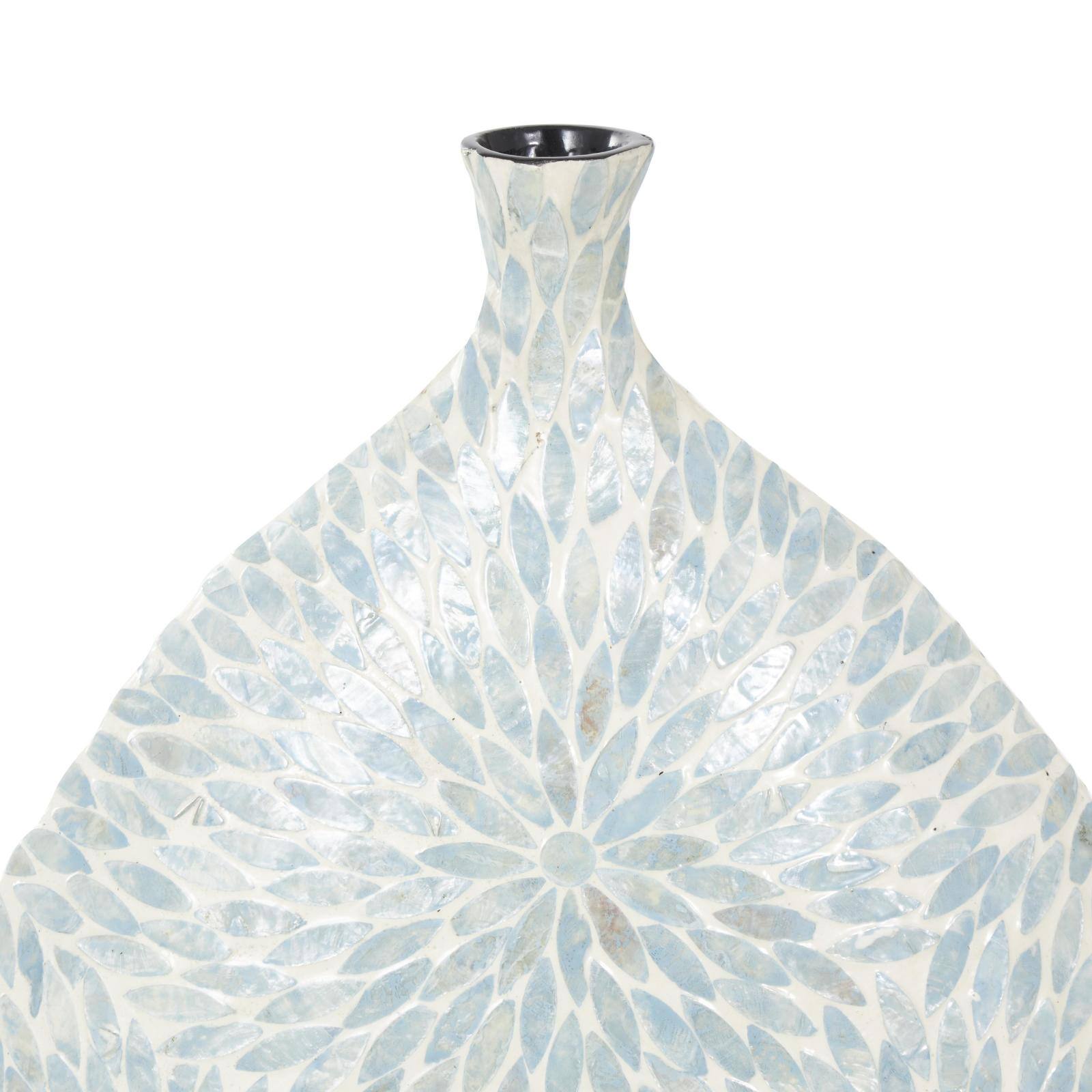 24&#x22; Light Blue Mother of Pearl Shell Floral Handmade Large Mosaic Vase with Cream Underlay