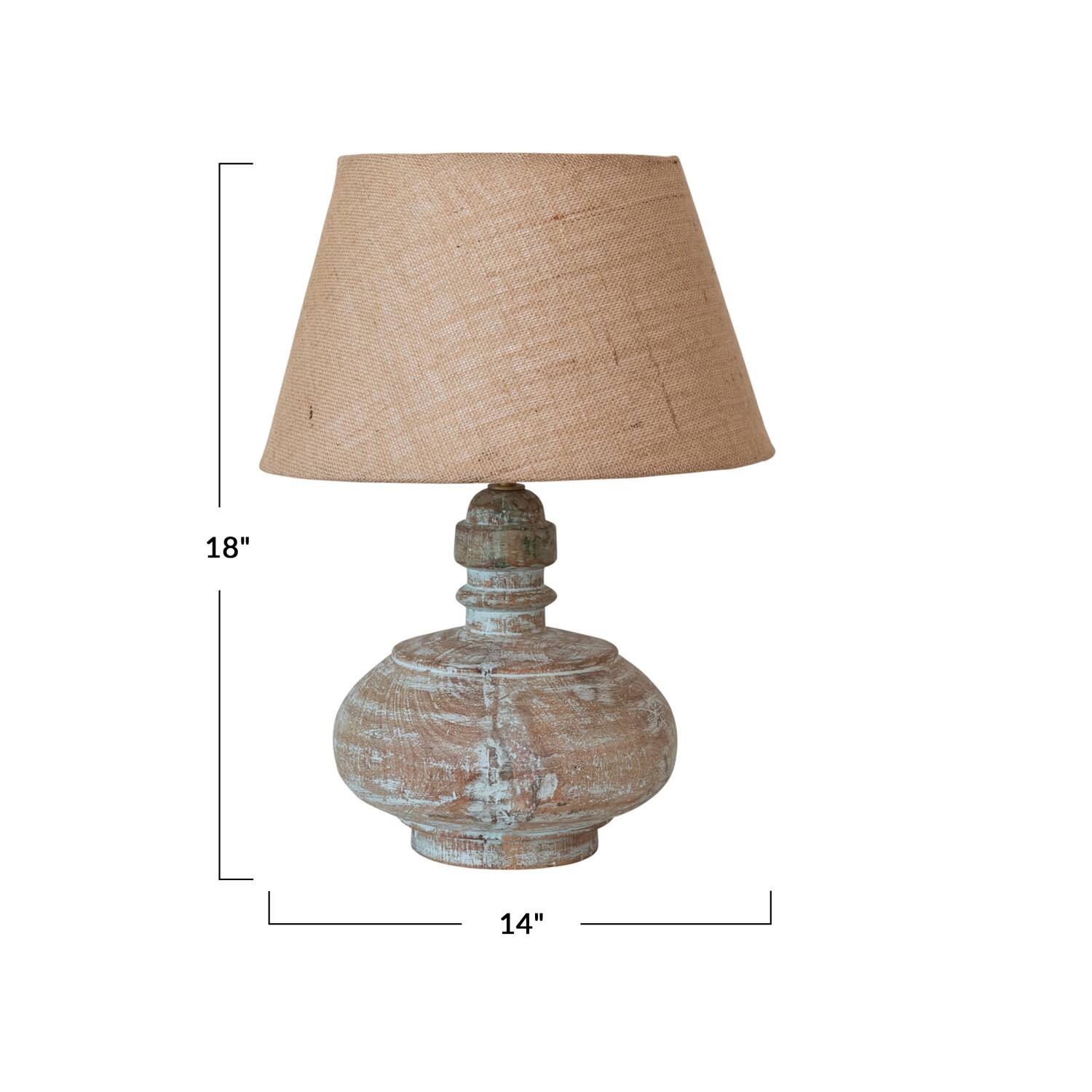 Hello Honey® 18" Whitewashed Reclaimed Wood Pot Table Lamp with Cotton Shade