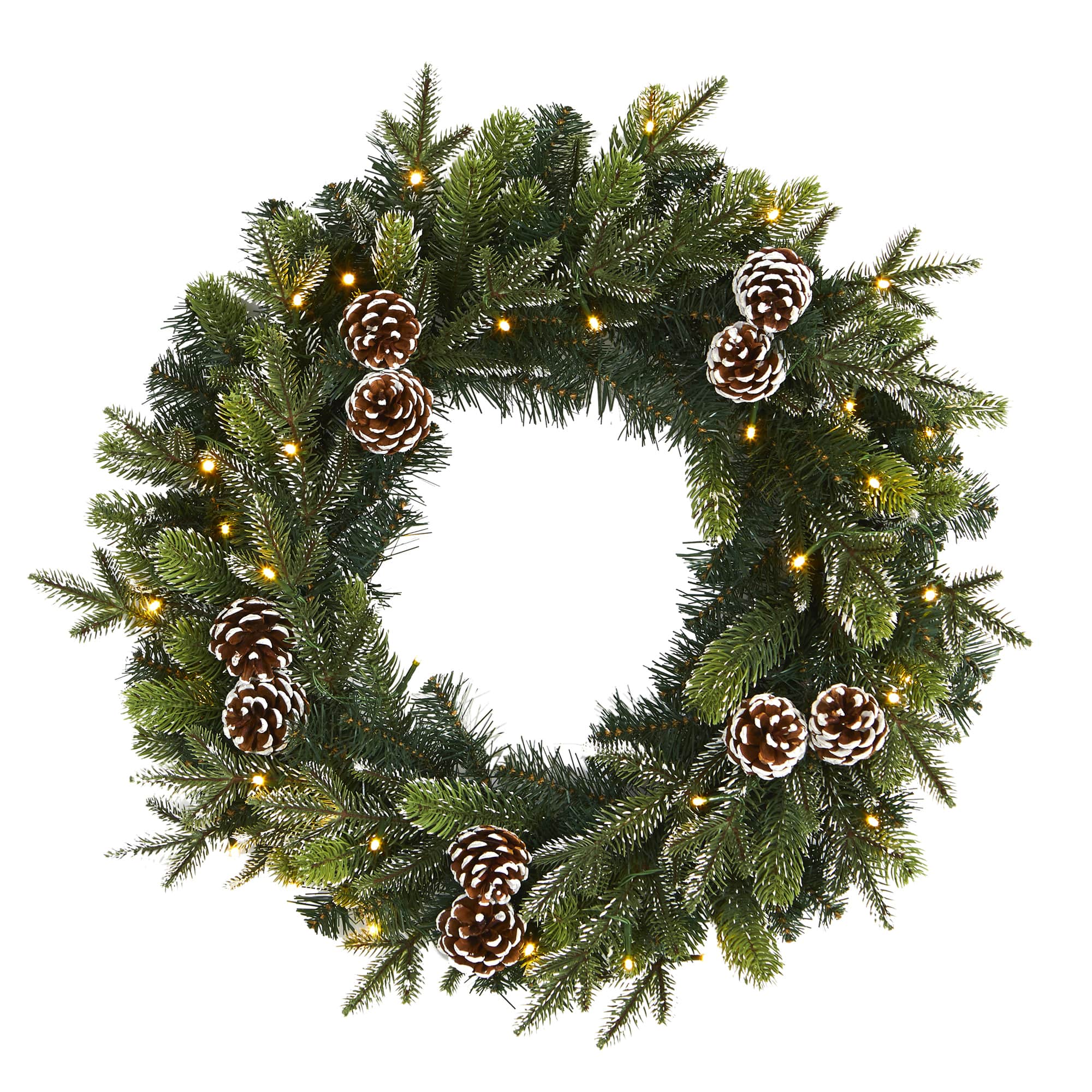 24&#x22; Pre-Lit Snowed Pinecone Artificial Christmas Wreath