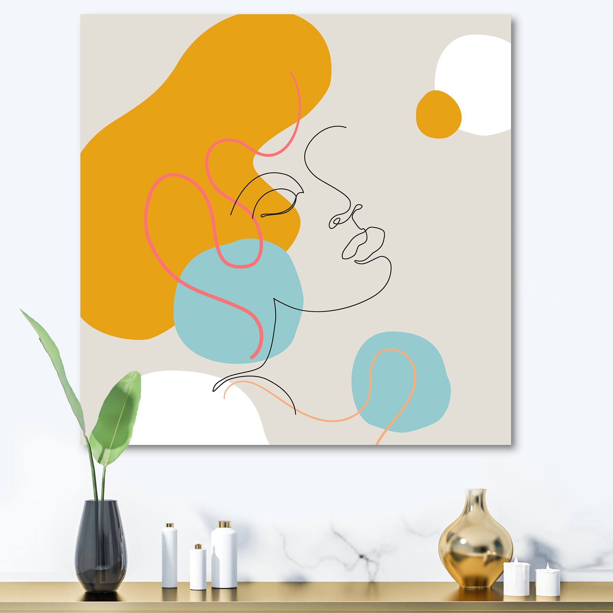 Designart - Minimal One Line Portrait of Female Face I - Modern Canvas Wall Art Print