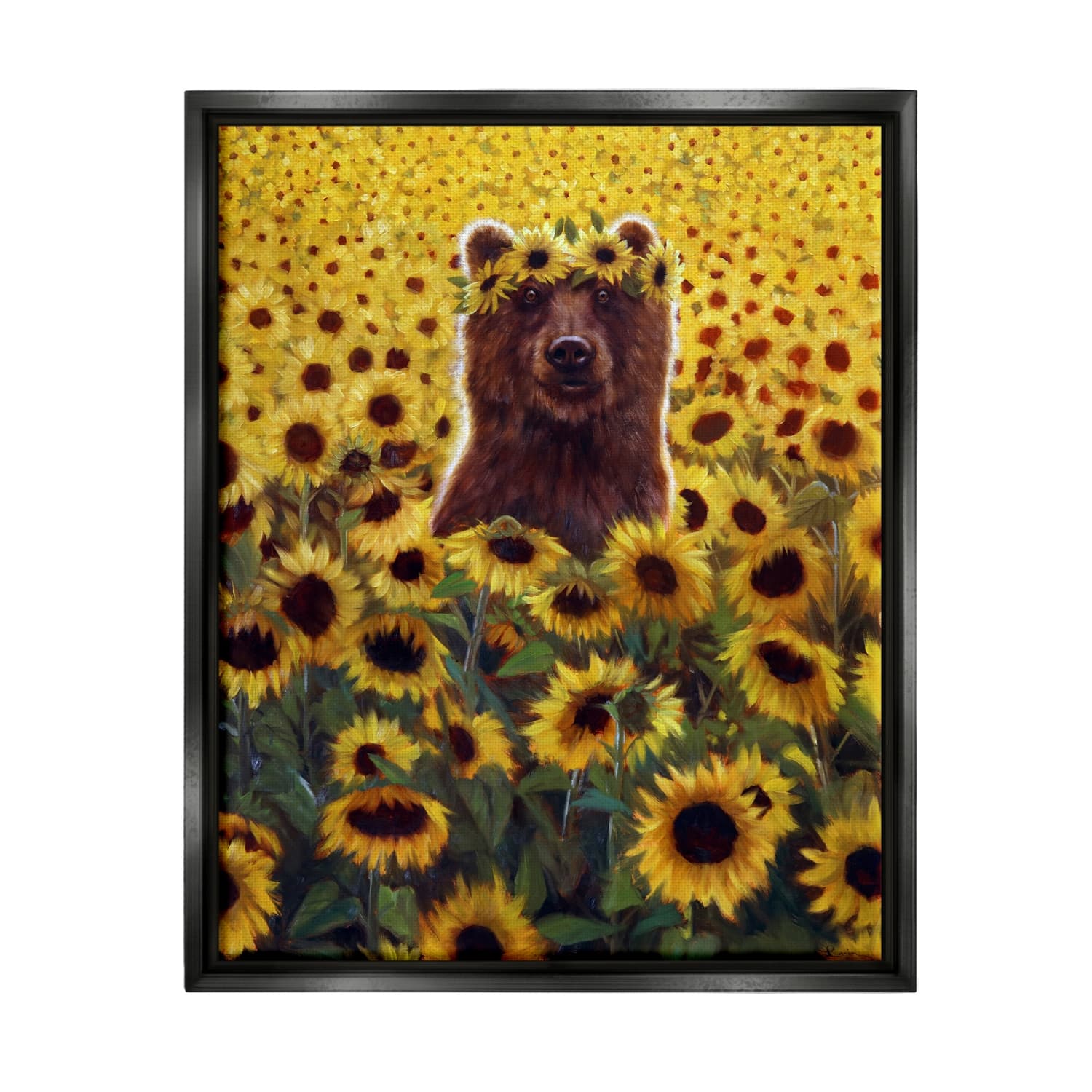 Stupell Industries Happy Bear Sunflower Field Floater Framed Art