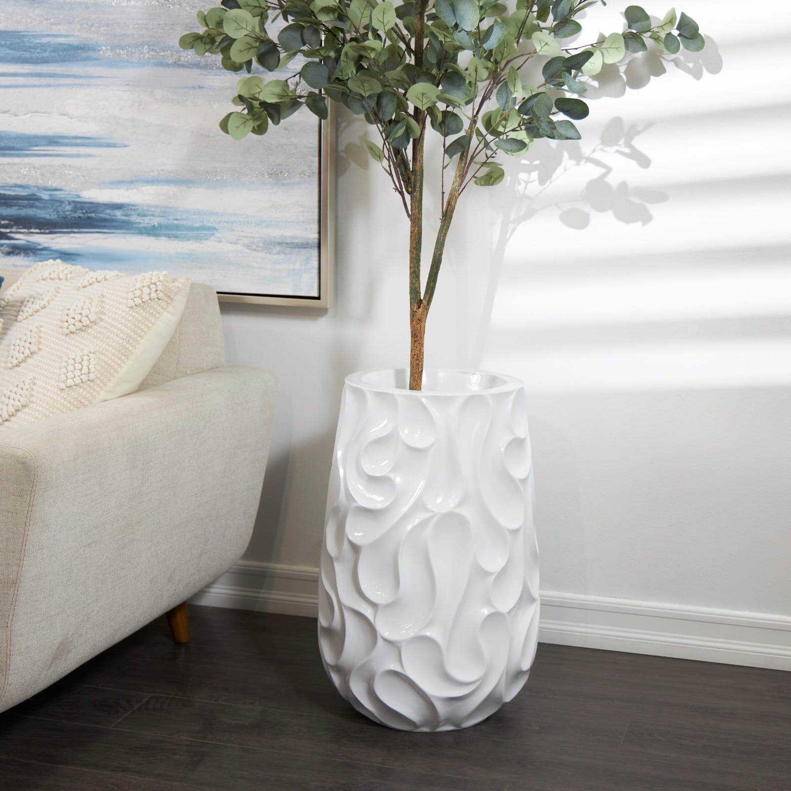 24" White Wave Textured Vase