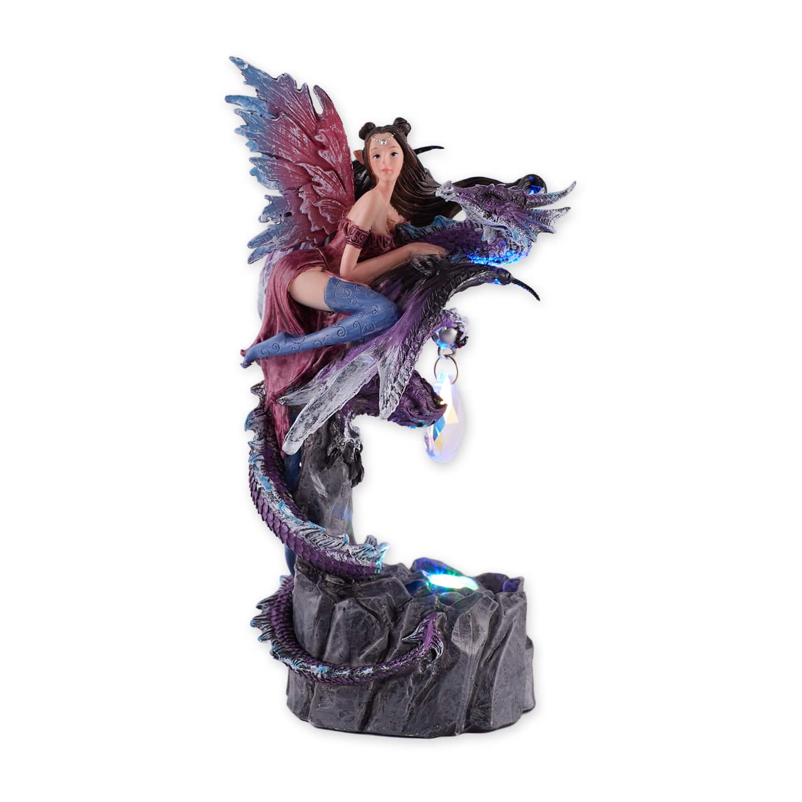 Light Up Dark Fairy and Dragon Figurine 4.5&#x22; x 4&#x22; x 7.75&#x22;