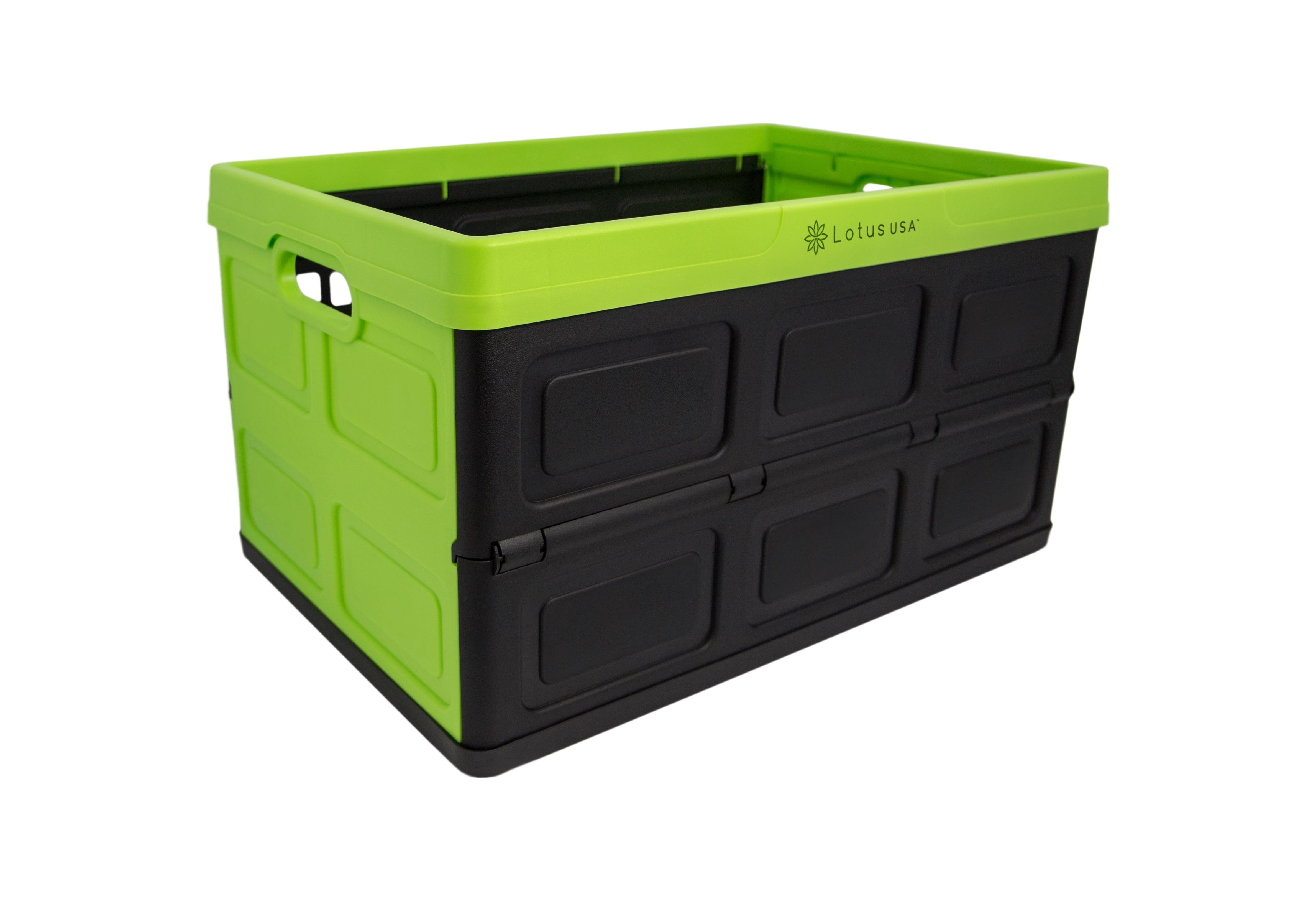 Shop for the Lotus USA™ 48qt. Green & Black Fold-It Solid Side Storage Crate at Michaels