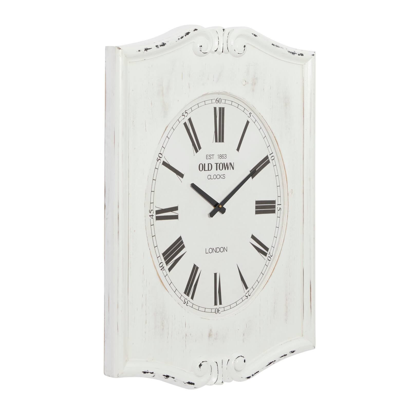 White Wood Farmhouse Wall Clock, 31&#x22; x 22&#x22; x 4&#x22;