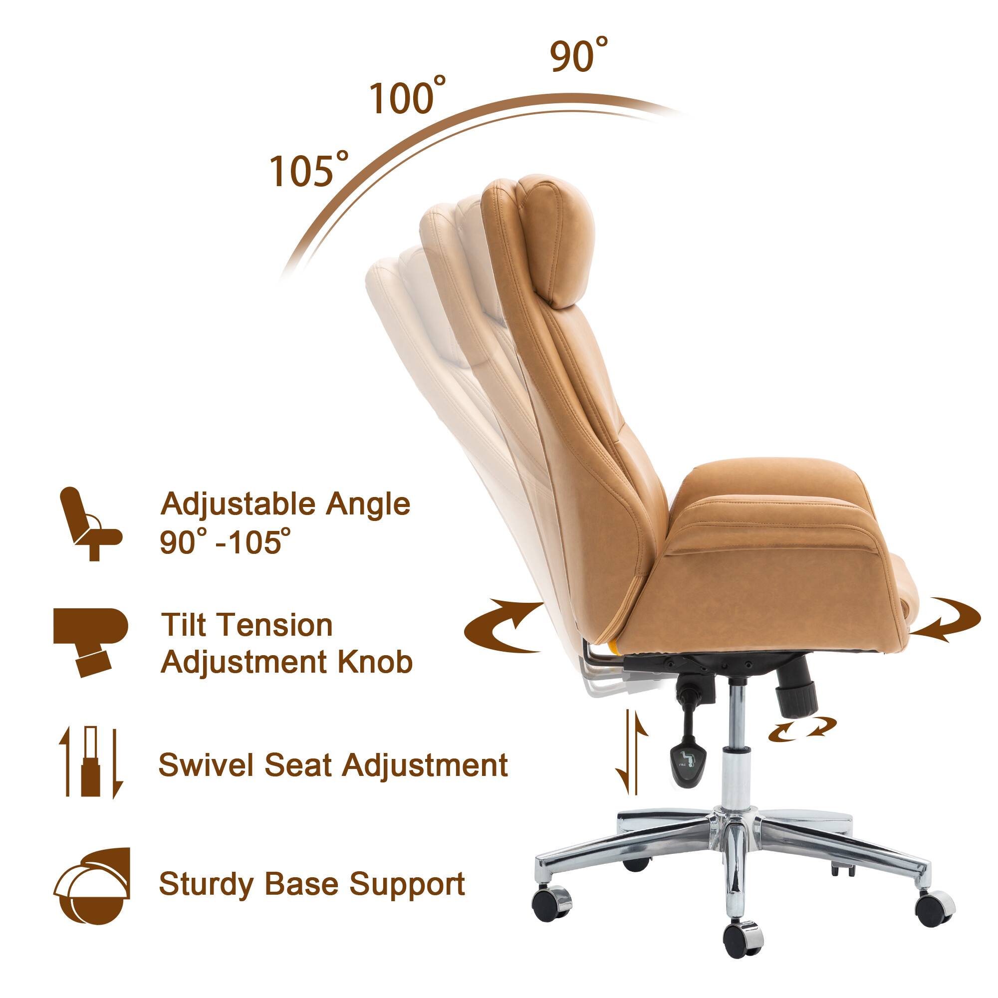 Glitzhome&#xAE; Mid-Century Modern Faux Leather Adjustable High Back Swivel Office Chair