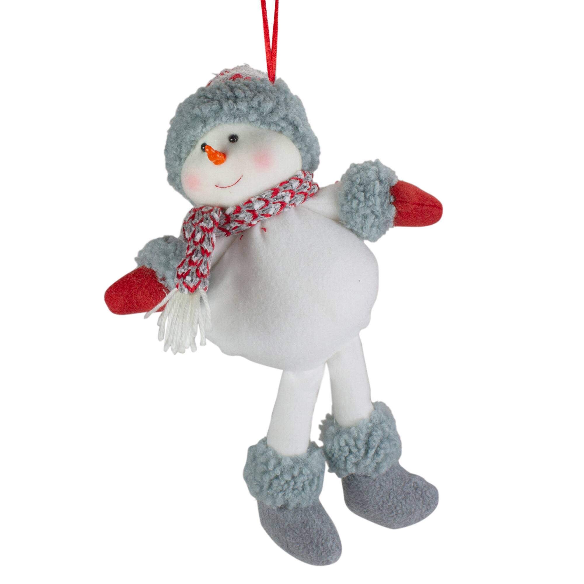 14&#x22; Gray &#x26; Red Plush Snowman Hanging Christmas Ornament