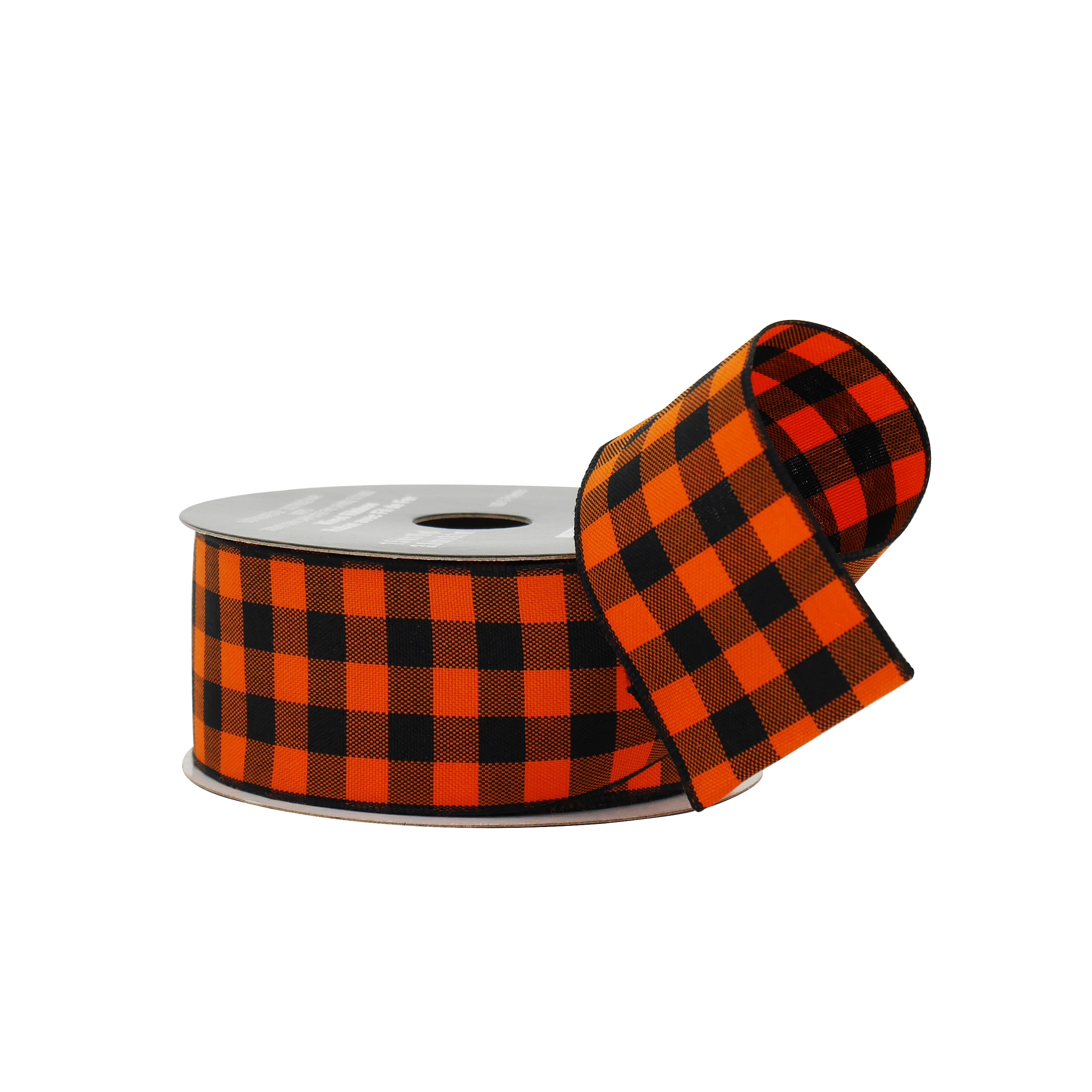 1.5&#x22; x 10yd. Black &#x26; Orange Gingham Wired Ribbon by Celebrate It&#xAE; Halloween
