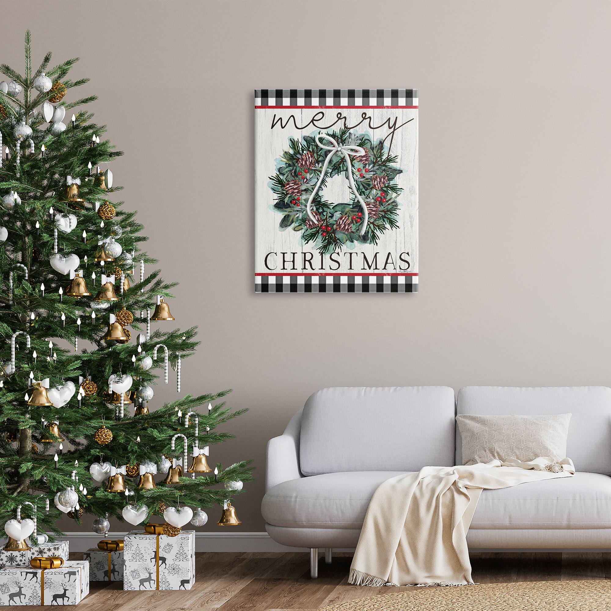 Stupell Industries Merry Christmas Tartan Wreath Canvas Wall Art