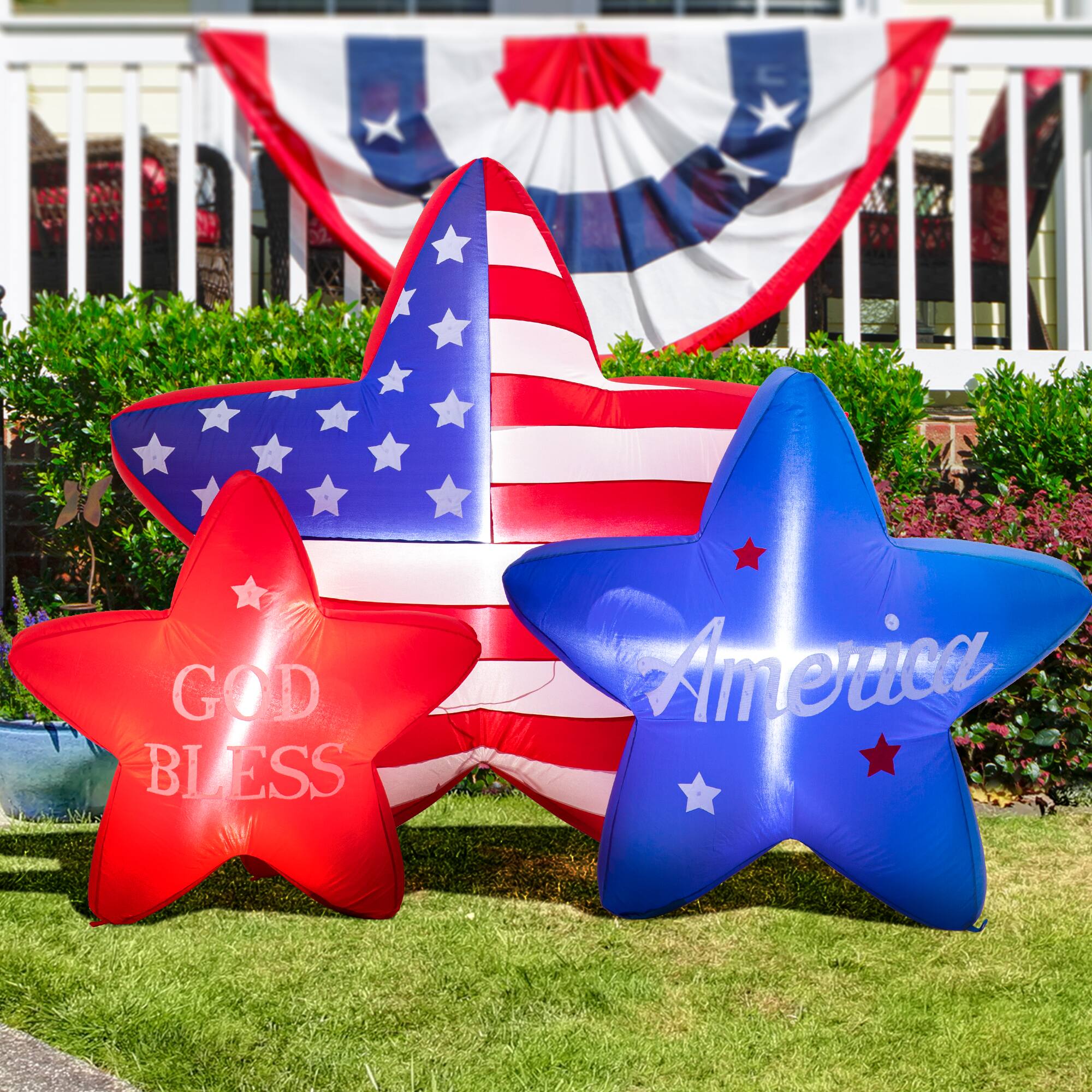 Glitzhome® 6ft. Lighted Patriotic American Inflatable Stars Décor
