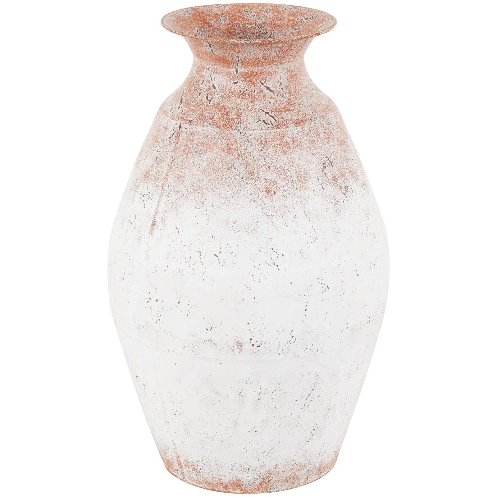 18" Copper Metal Distressed Textured Vase with Terra Cotta Accents