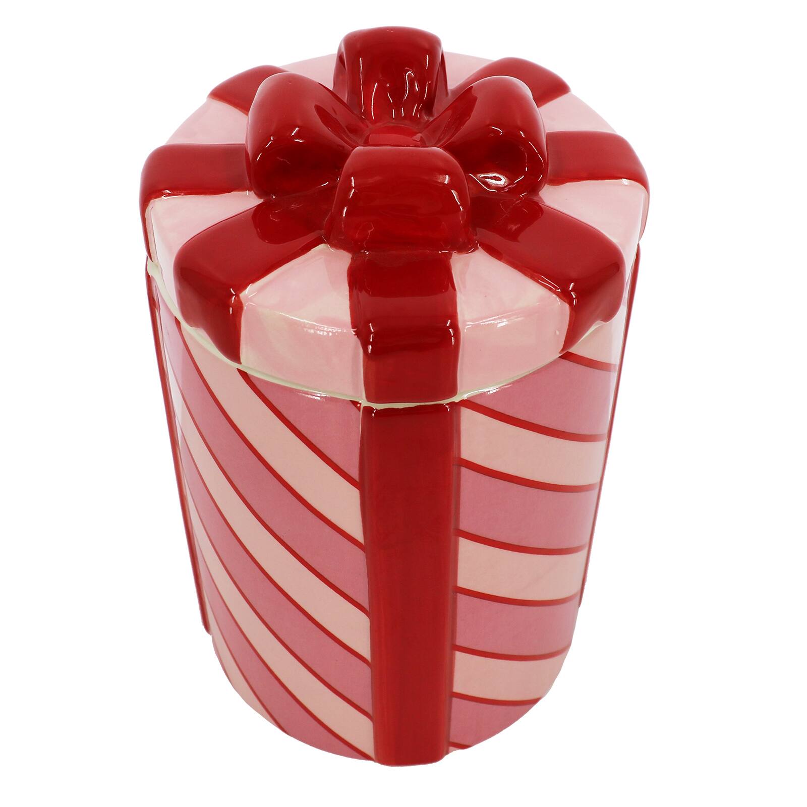8.5&#x22; Pink &#x26; Red Striped Gift Ceramic Container with Lid by Ashland&#xAE;
