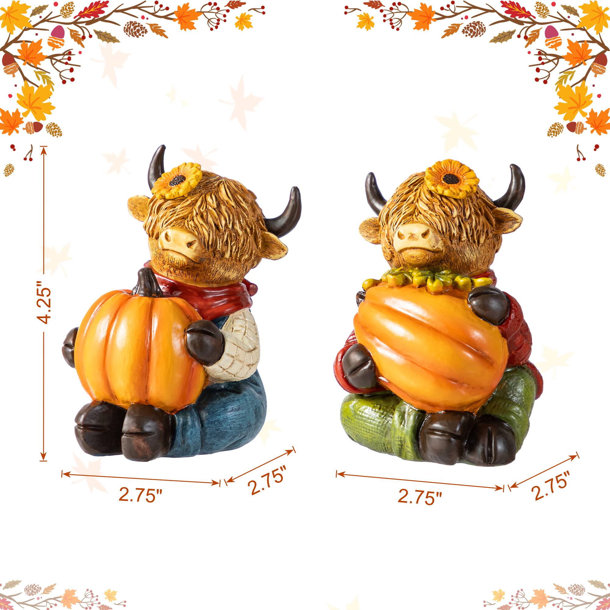 Glitzhome® 4.25" Fall Resin Highland Cow Table Decor Set