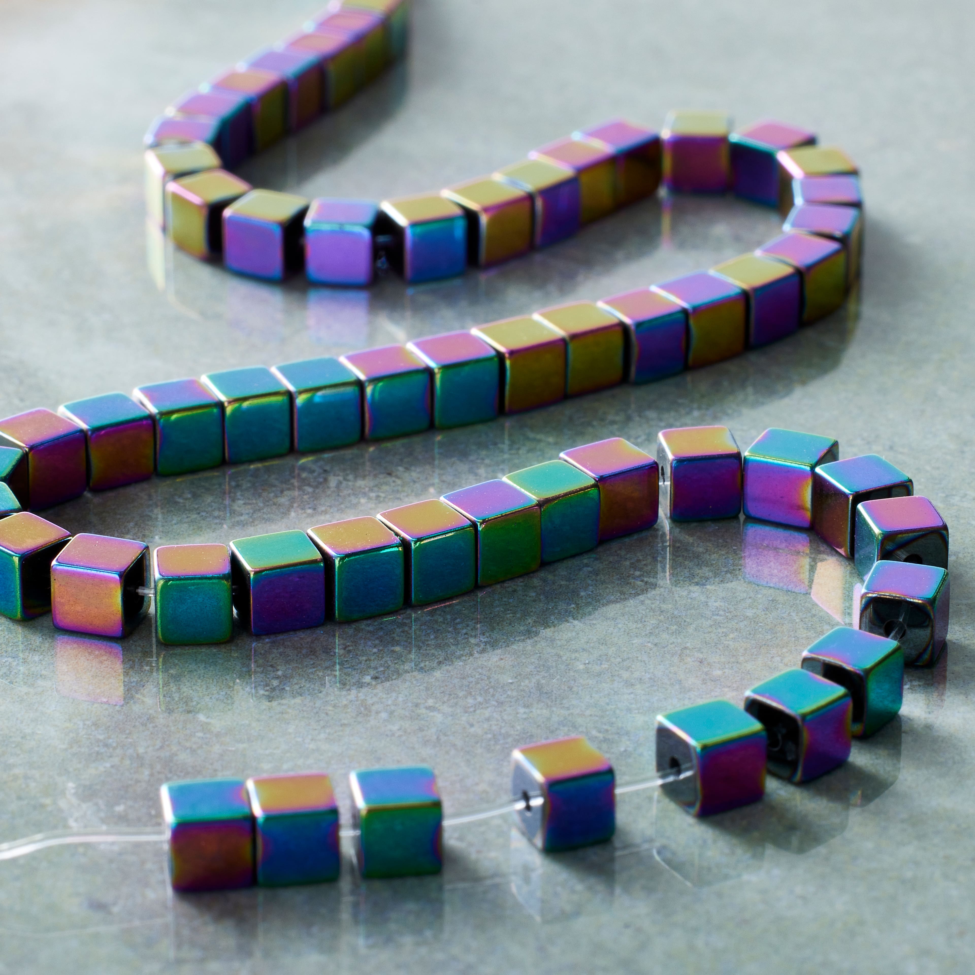 12 Pack:  Multicolor Iridescent Hematite Square Beads, 4mm by Bead Landing&#x2122;