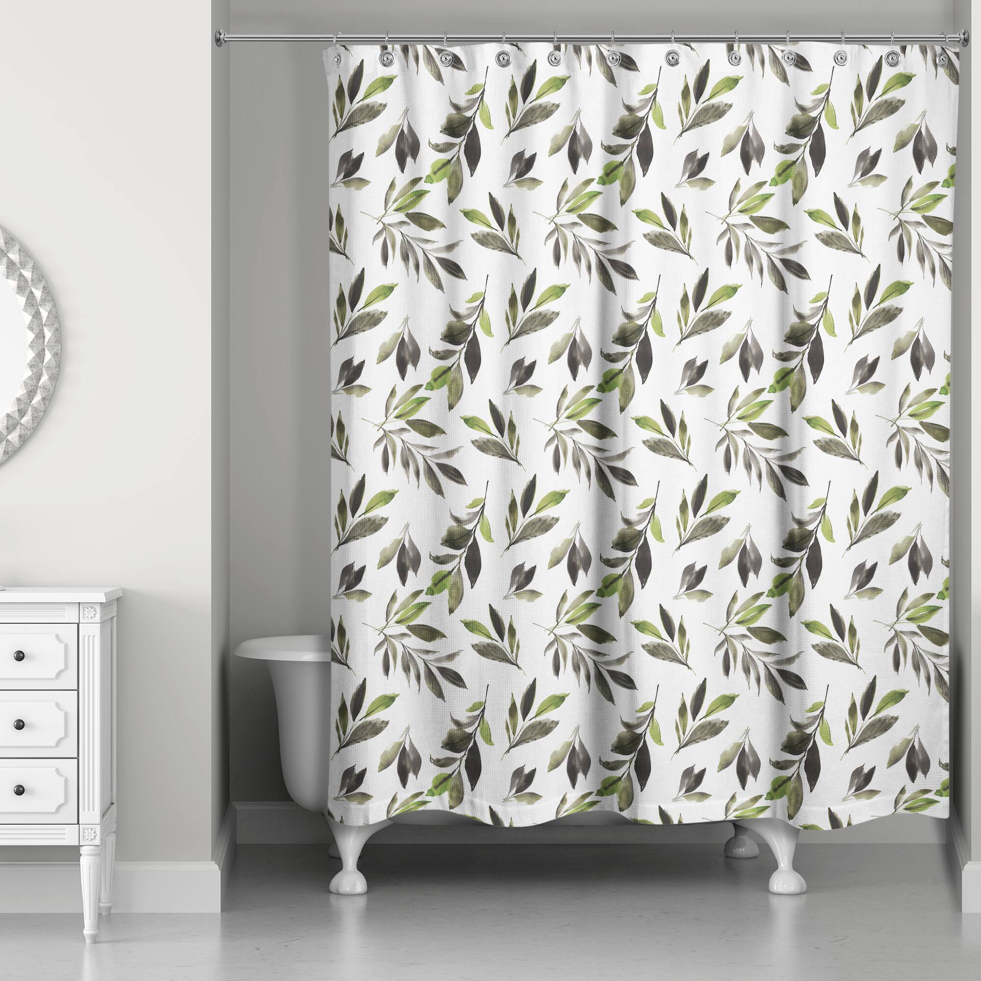 Watercolor Leaves Pattern 71" x 74" Shower Curtain