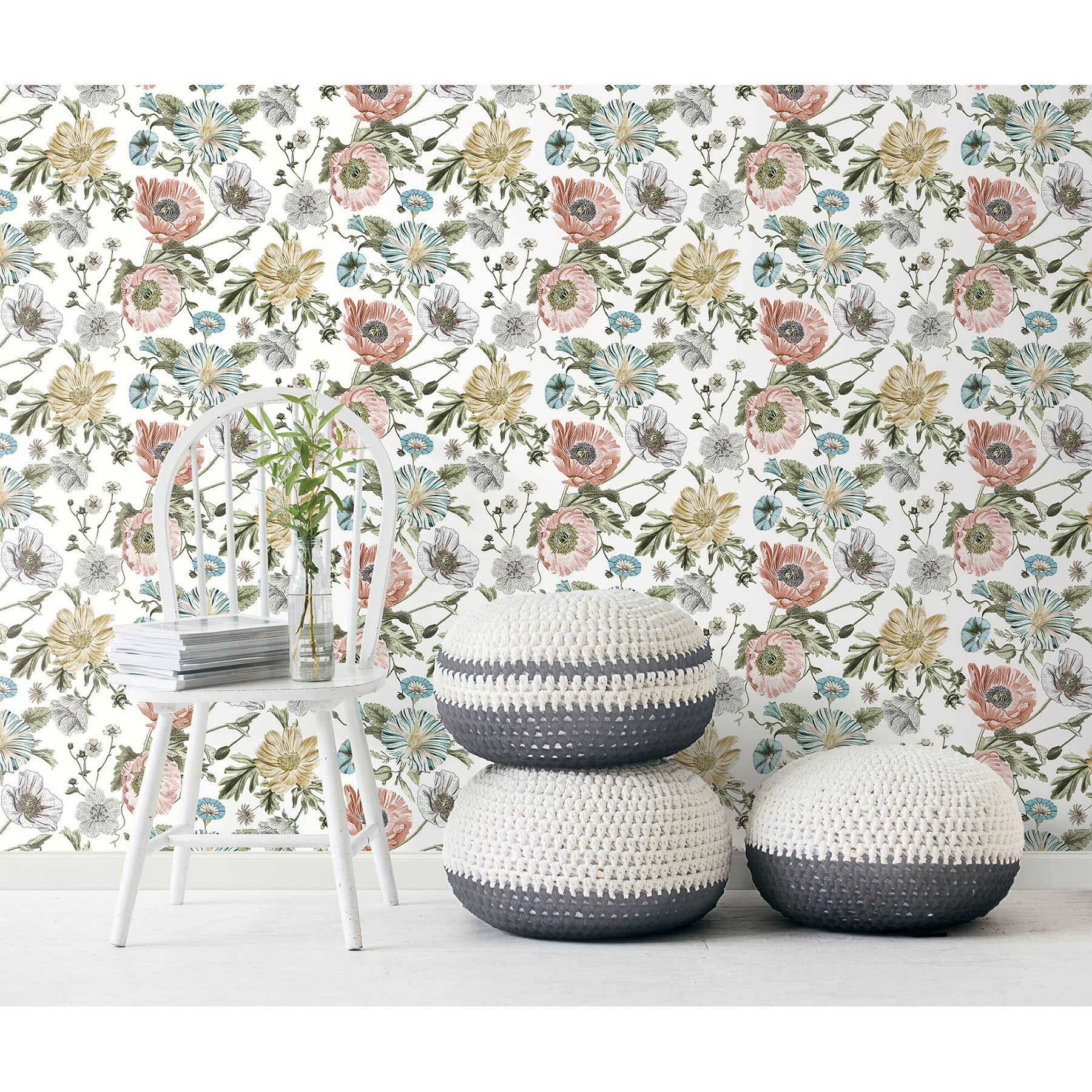 RoomMates Pink/Green Vintage Poppy Peel & Stick Wallpaper