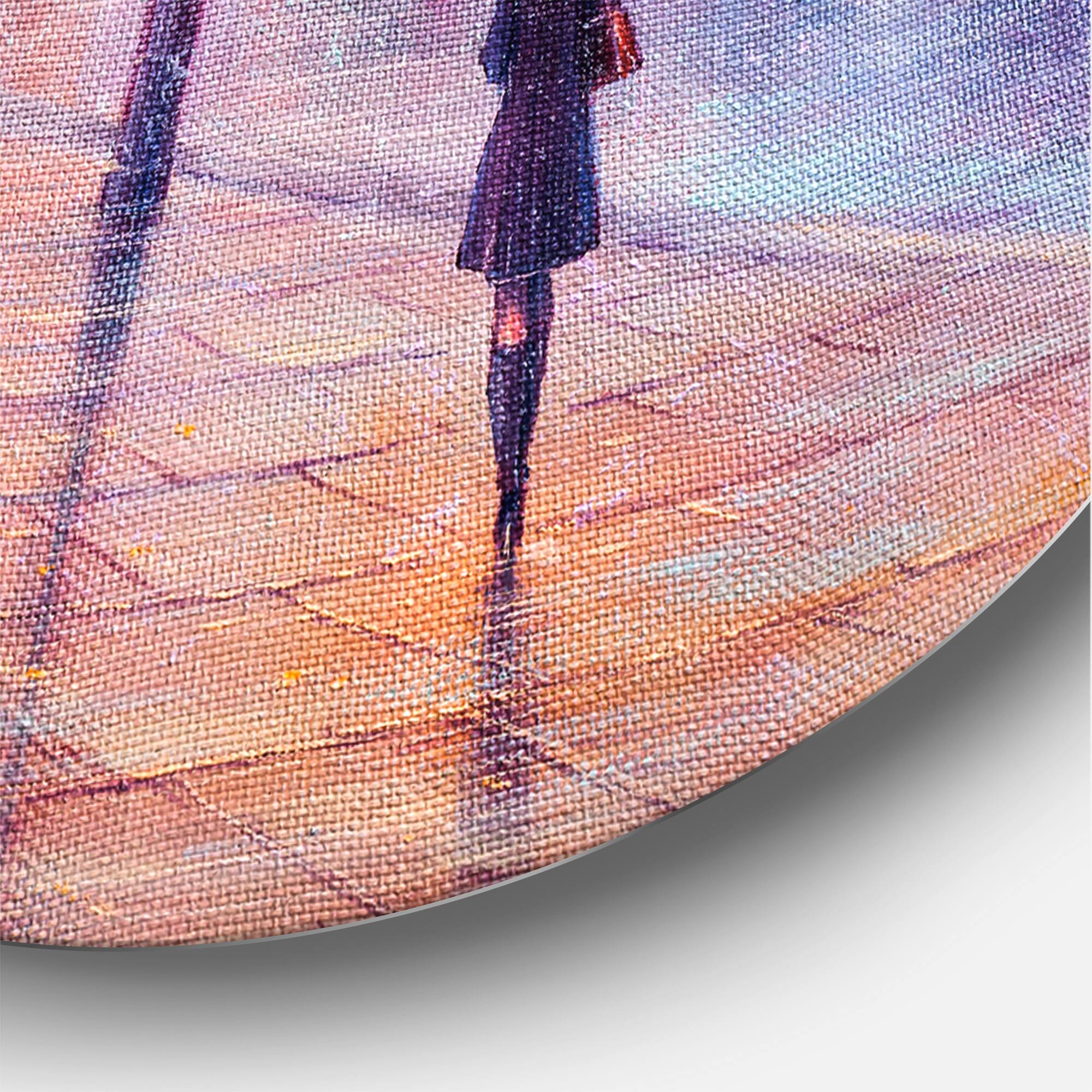 Designart - Big Ben and Woman With Red Umbrella In London - French Country Metal Circle Wall Art
