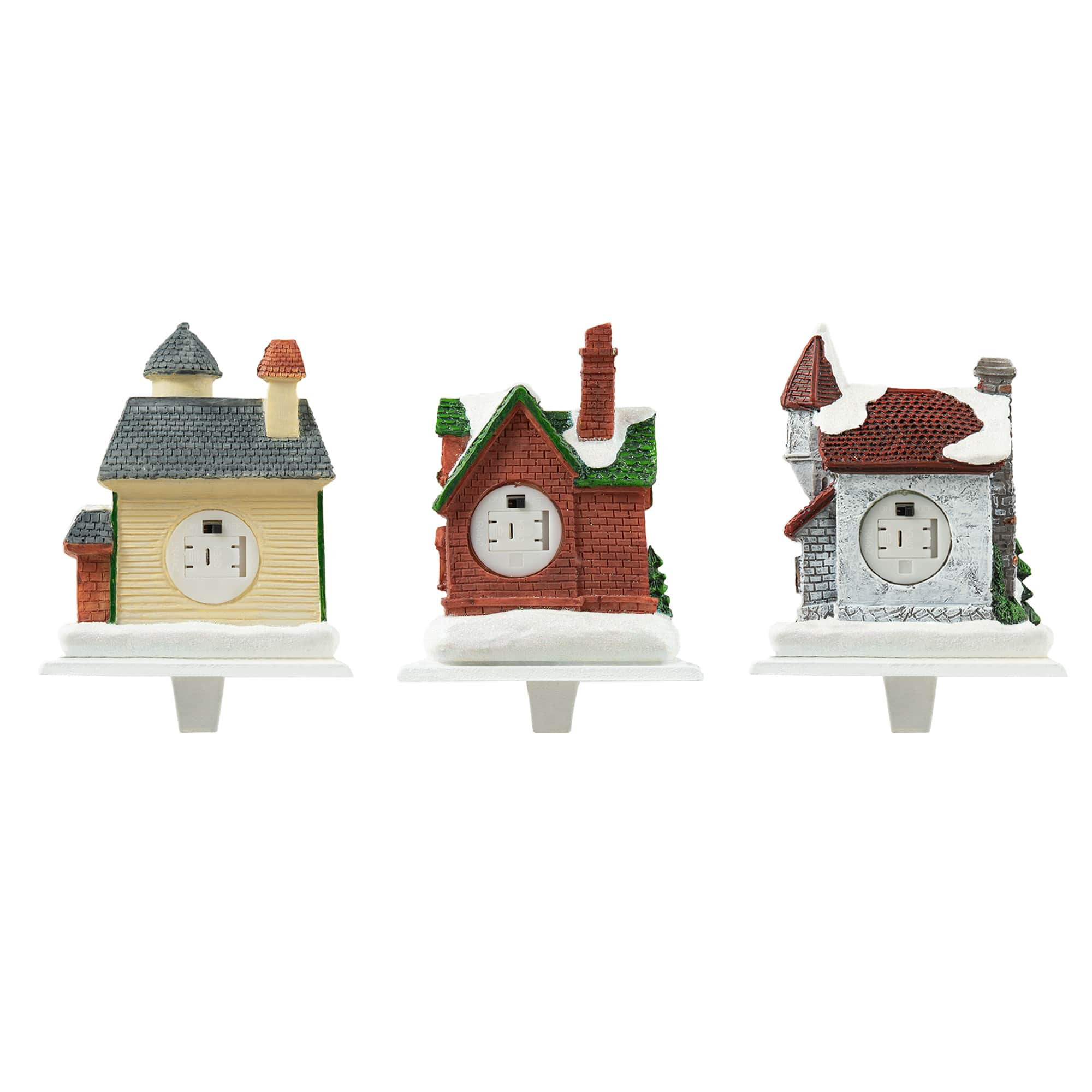 Glitzhome&#xAE; 6&#x22; Lighted House Stocking Holder Set