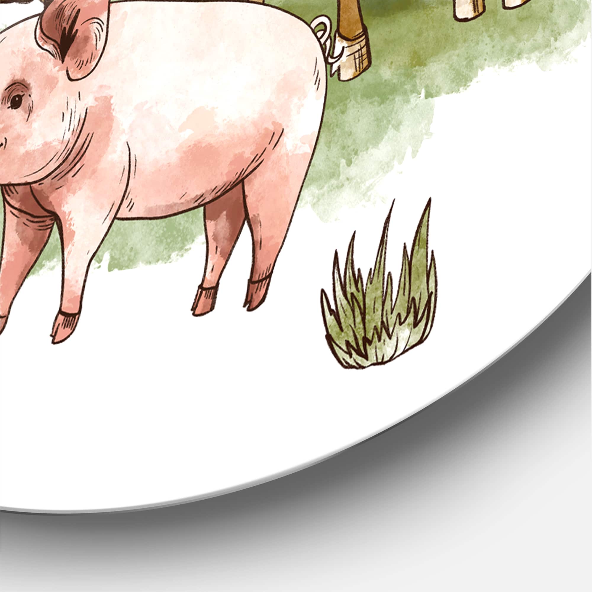 Designart - Farm House With Goose Chicken Cow Pig and Haystack