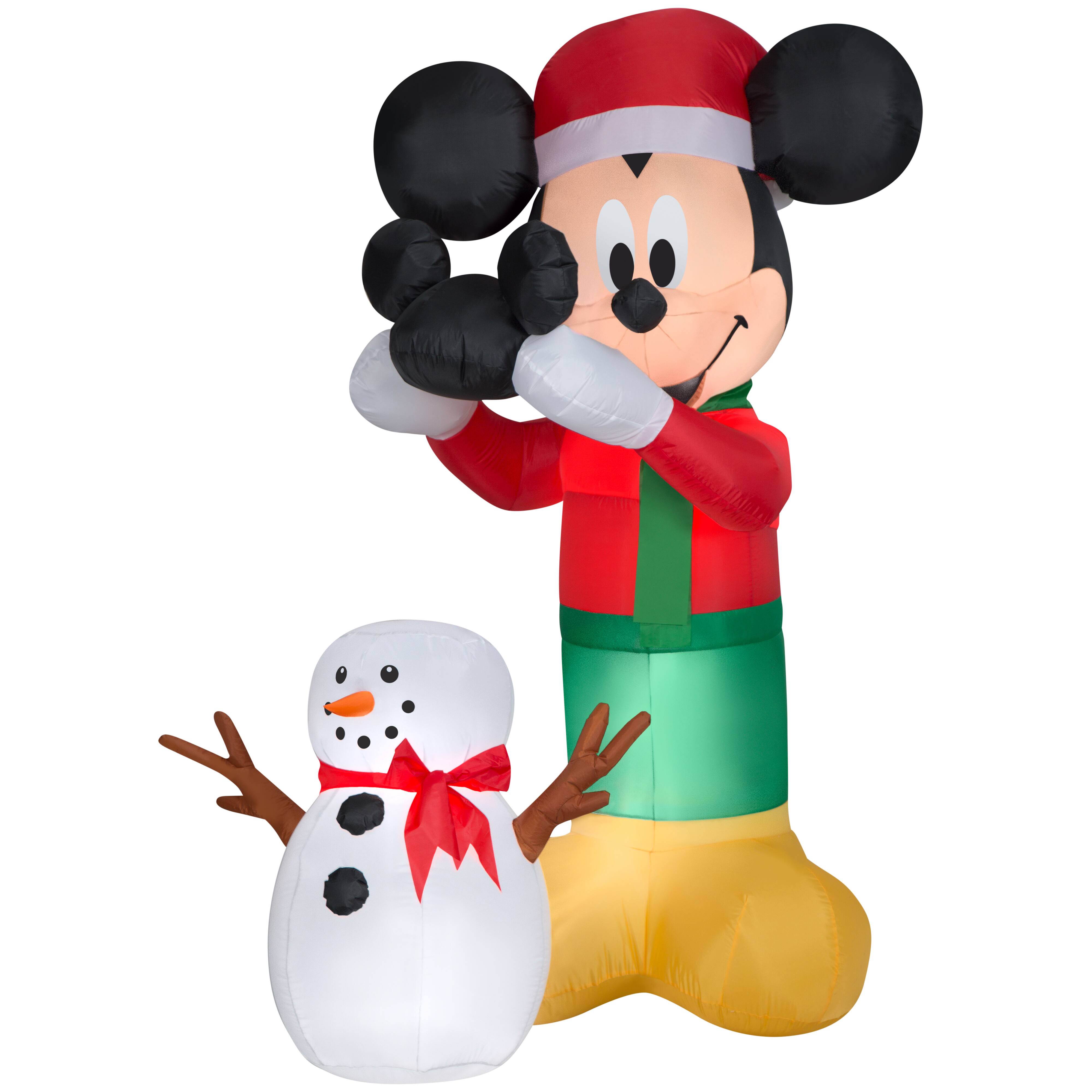 Airblown Disney Animated Mickey Putting Hat On Mickey Snowman