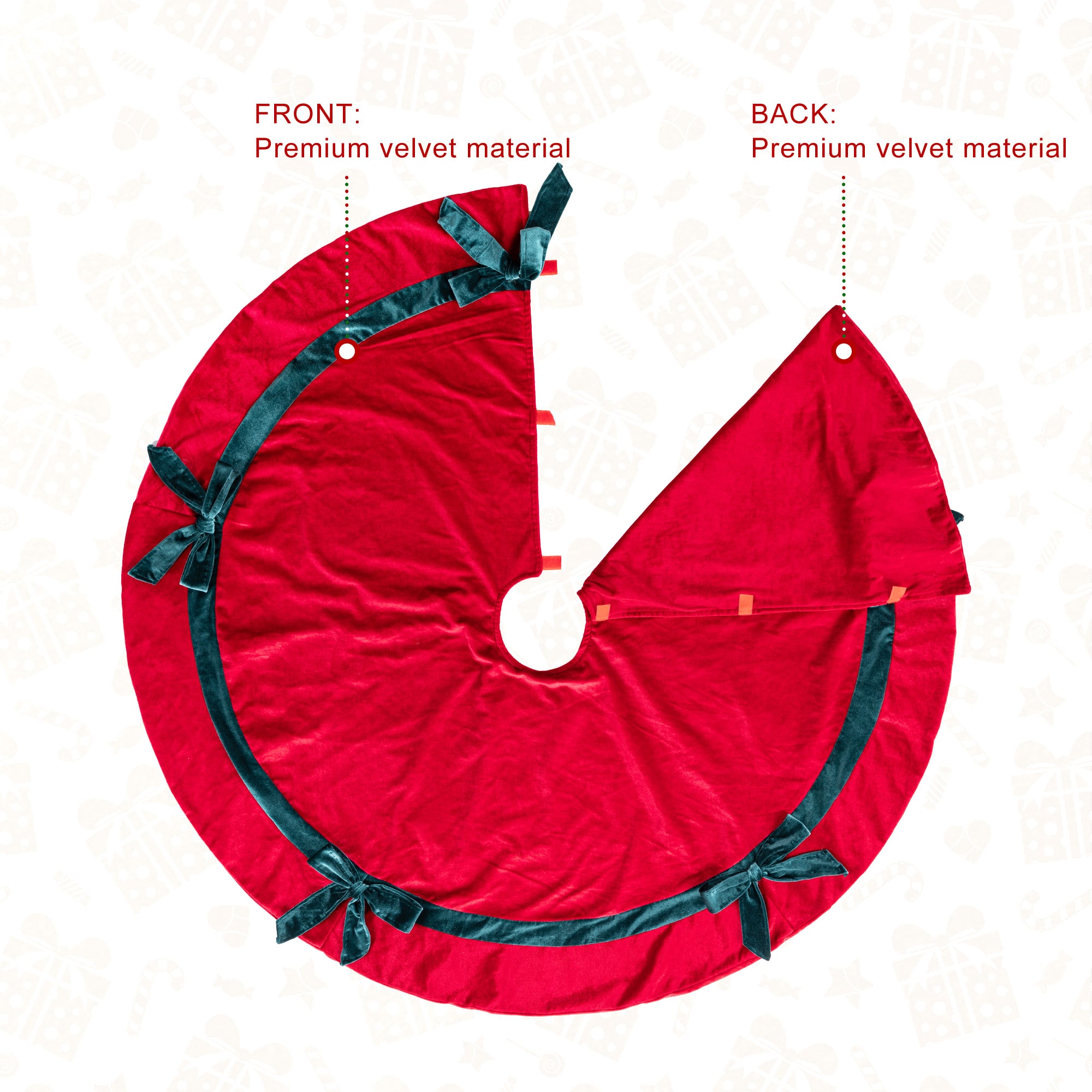 Glitzhome&#xAE; 48&#x22;D Red Velvet Christmas Tree Skirt with Bows