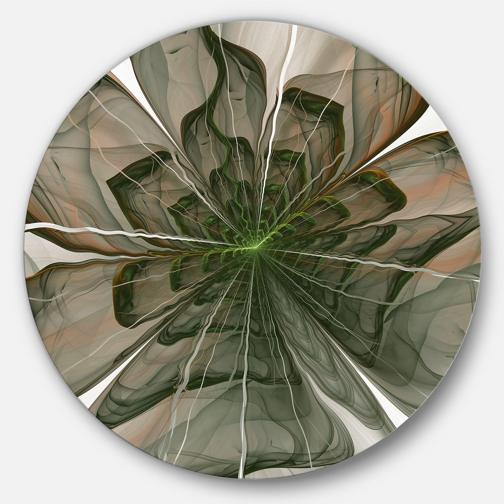 Designart - Symmetrical Green Fractal Flower' Floral Metal Circle Wall Art