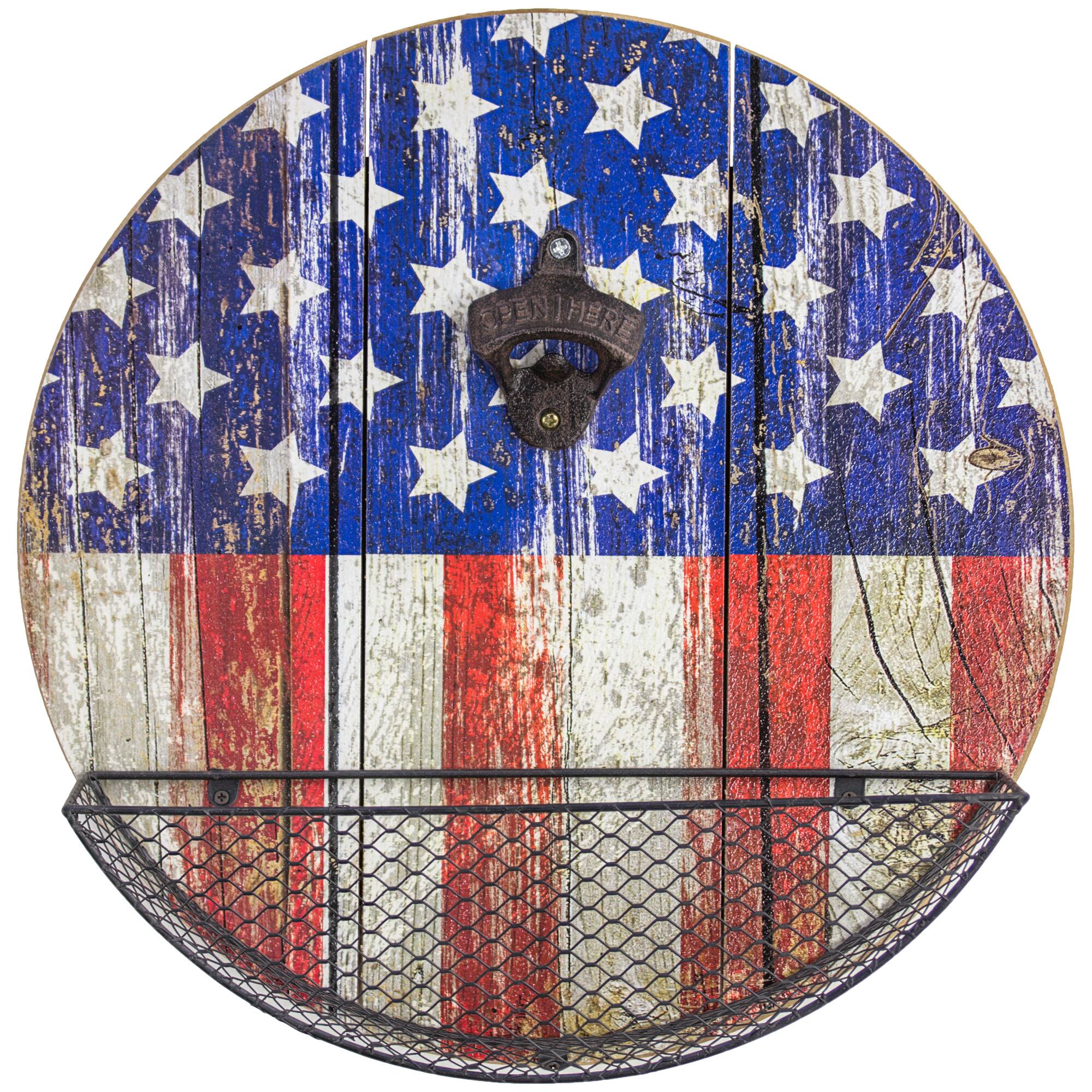 American Flag Bottle Opener &#x26; Cap Catcher Wall D&#xE9;cor