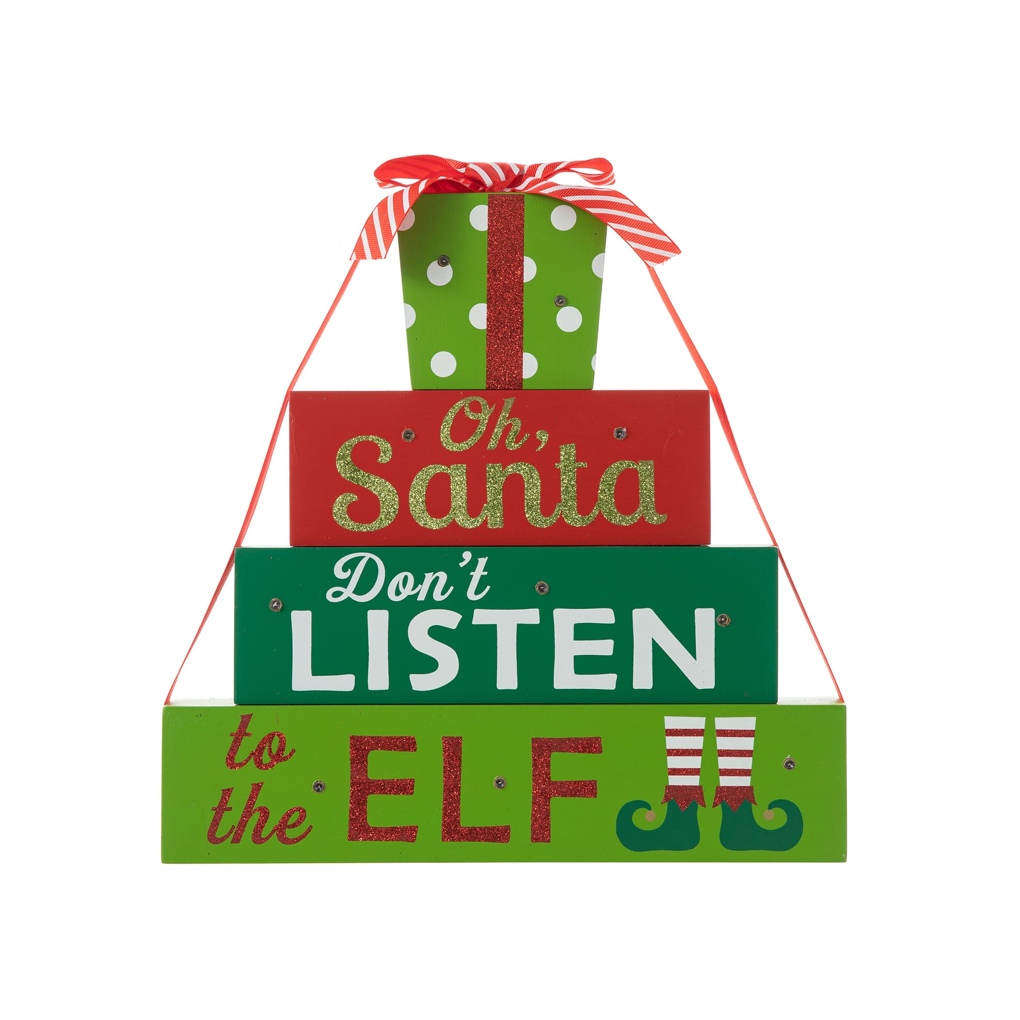 Glitzhome® 12" Lighted Wooden Christmas Gift Block Table Décor