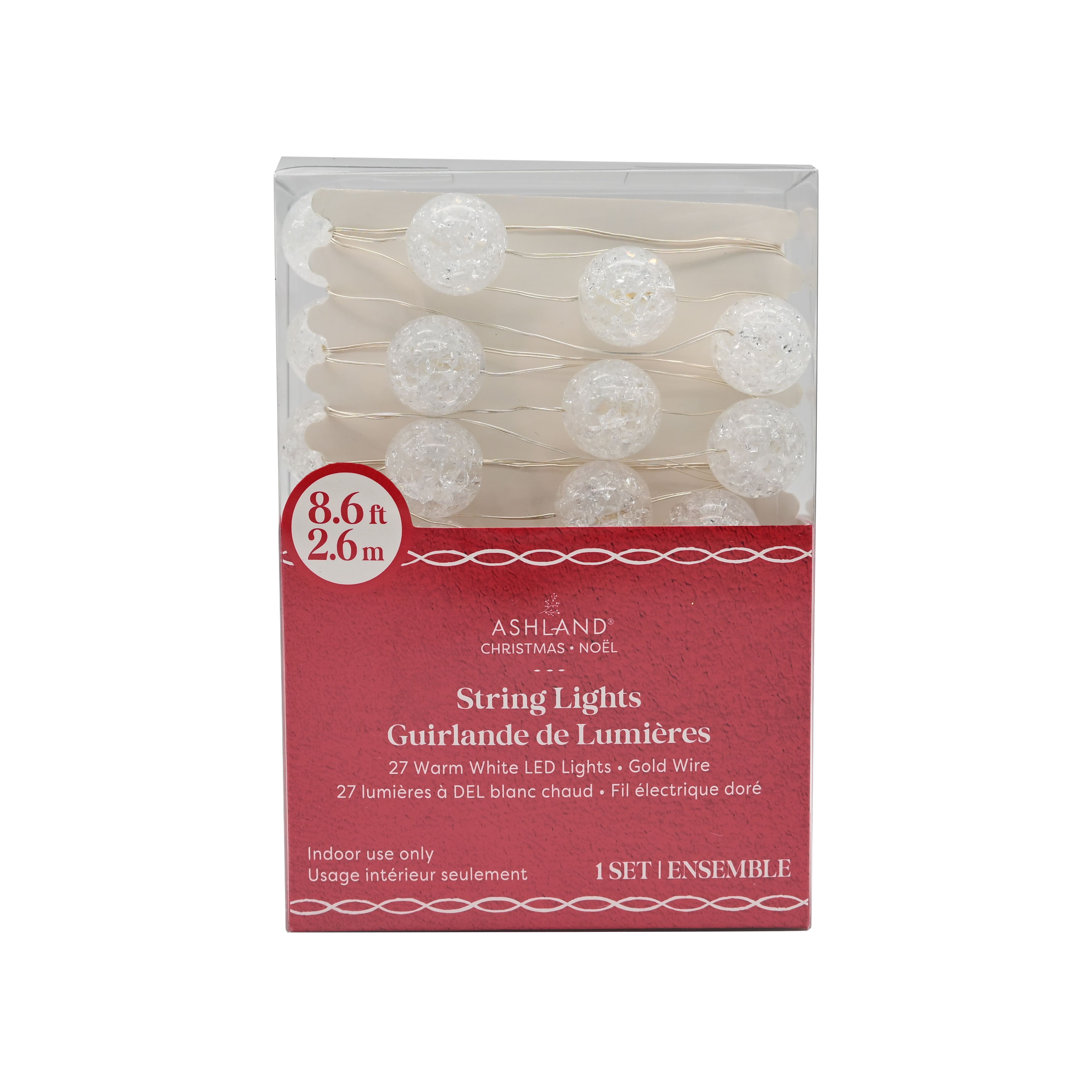 27ct. Warm White LED Clear Cracked Ball String Lights on Silver Wire by Ashland&#xAE;