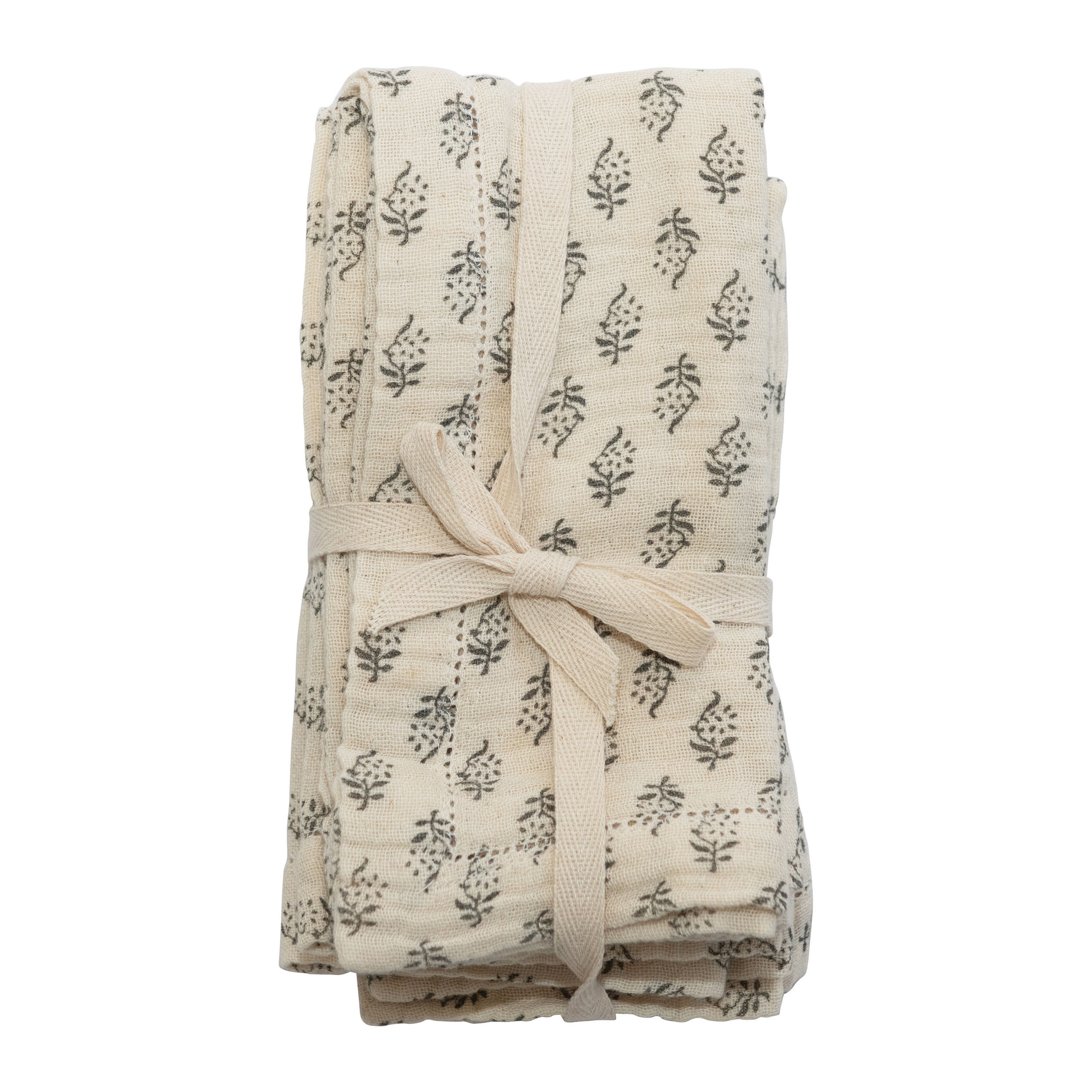 Charcoal &#x26; Cream Floral Print Cotton Napkins, 4ct.