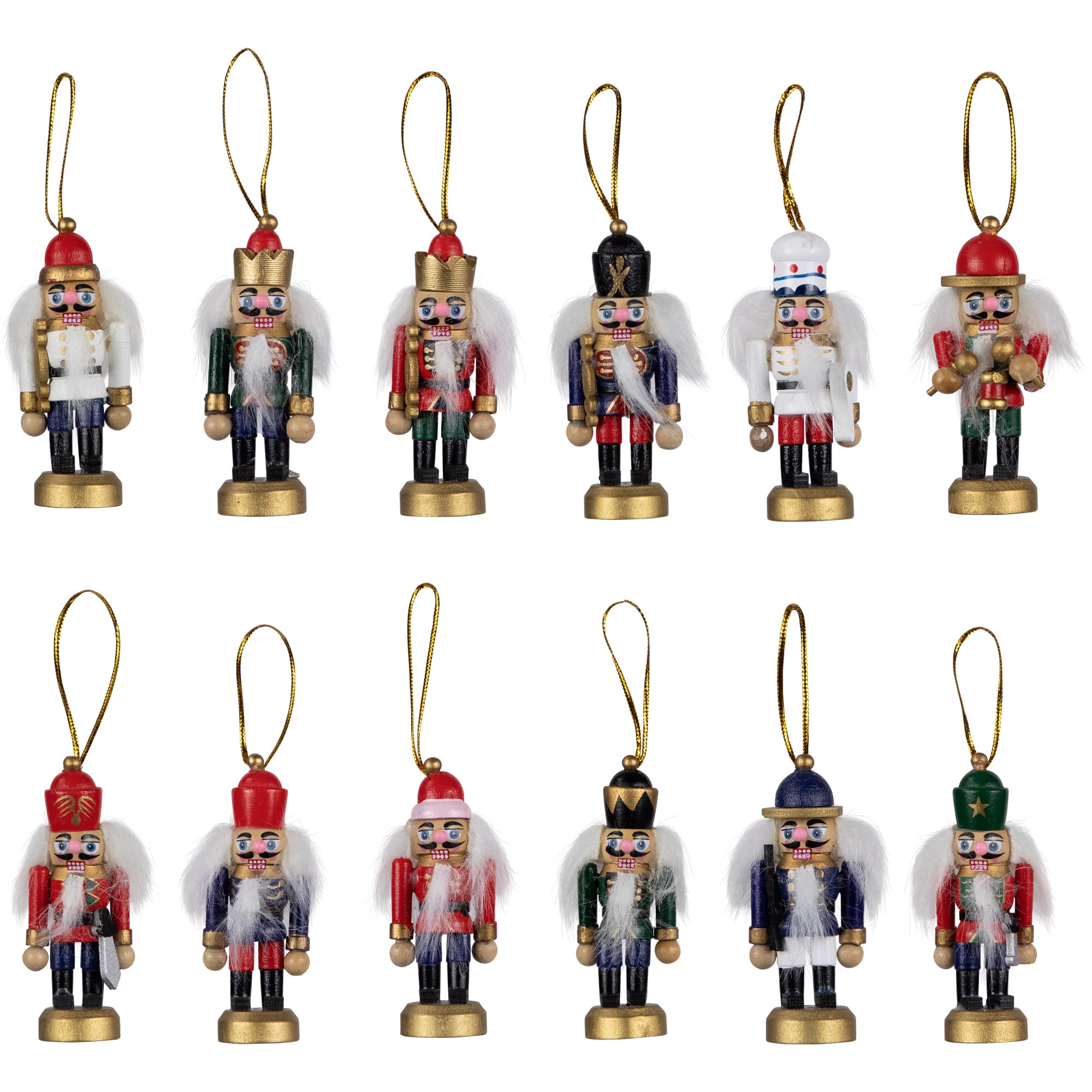 12ct. 3.25&#x22; Multicolor Nutcracker Wood Ornaments