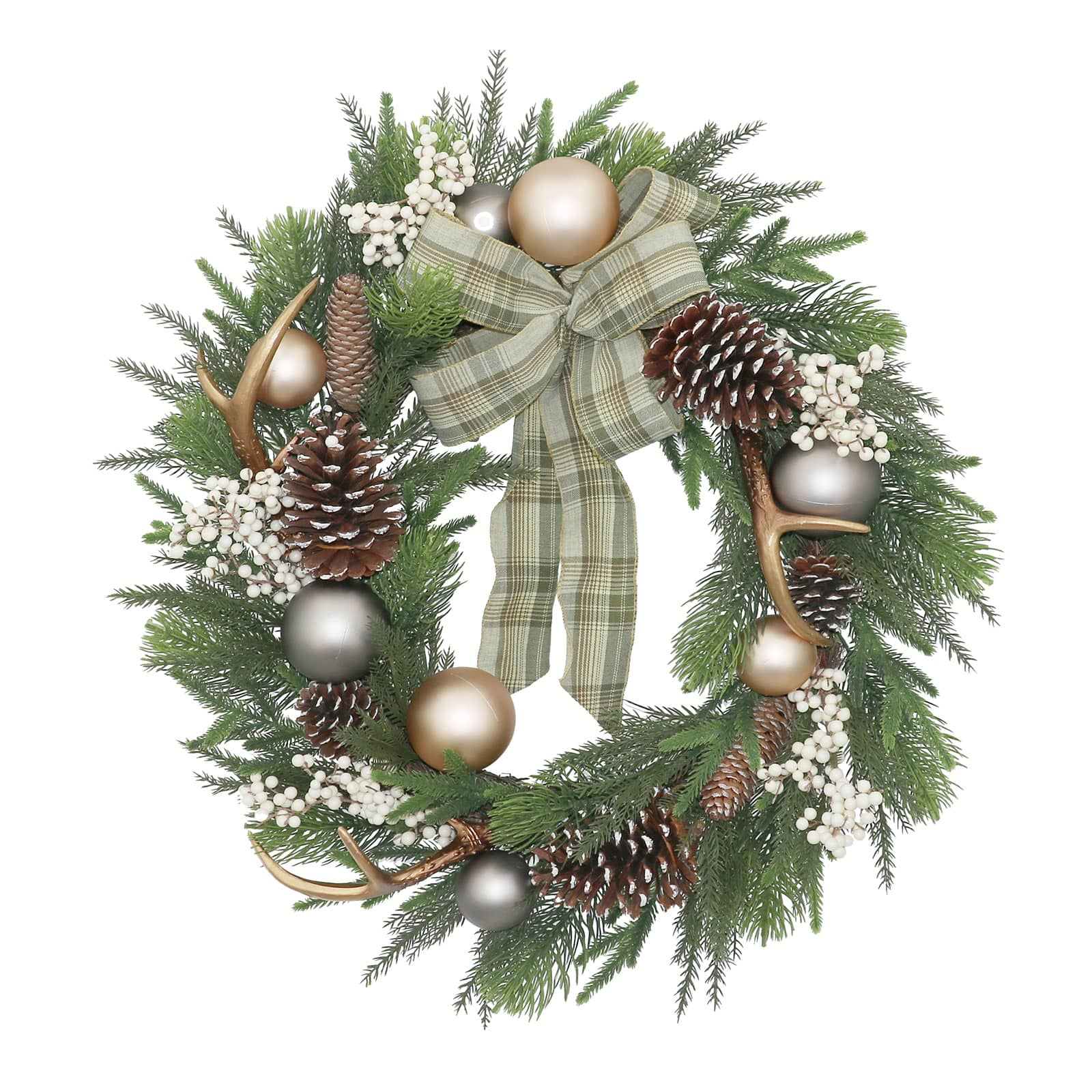 24&#x22; Silver &#x26; Gold Ornament Wreath With Bow &#x26; Antlers by Ashland&#xAE;