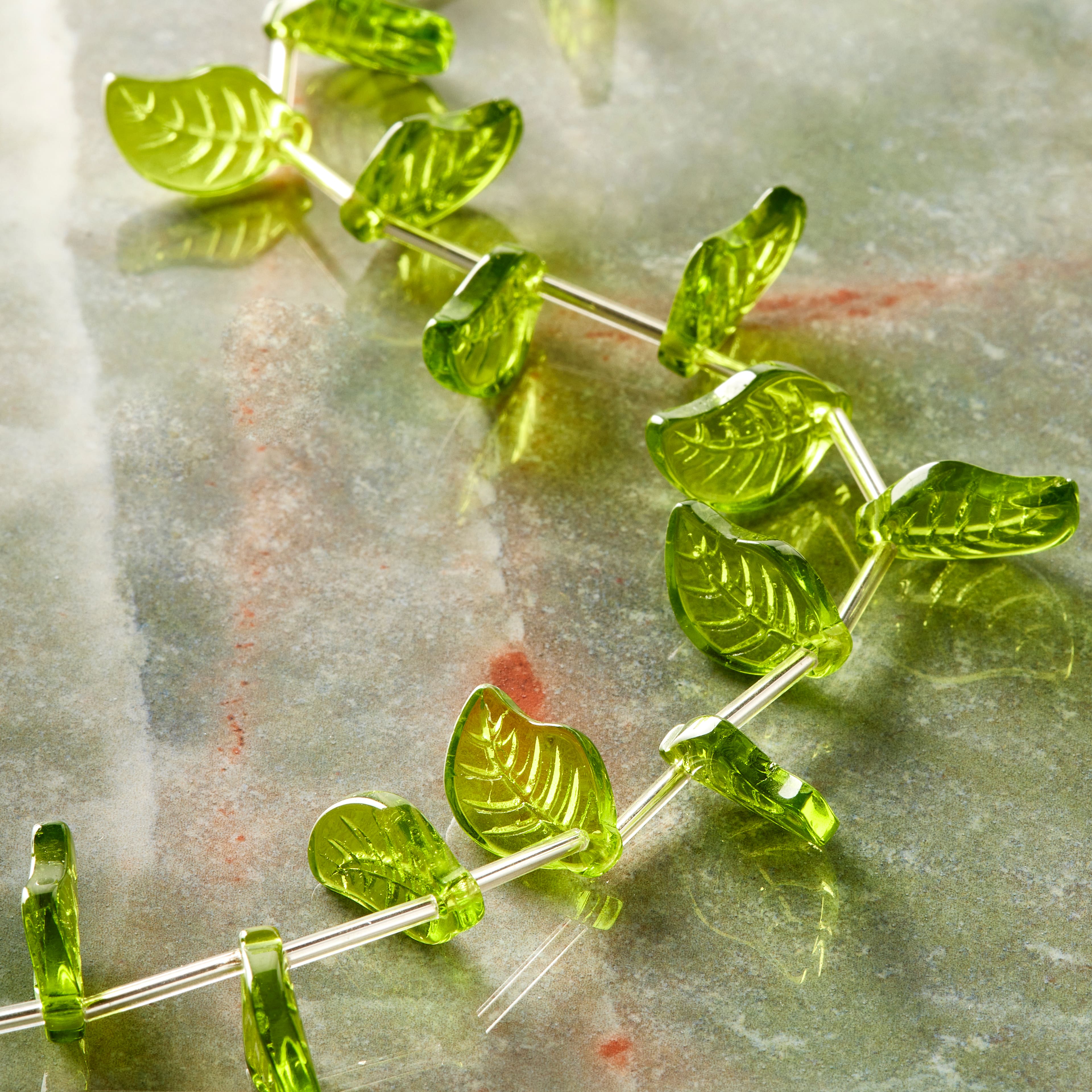 Leaf Beads 50 Pk Translucent Acrylic Green Tree Leaves Bead for