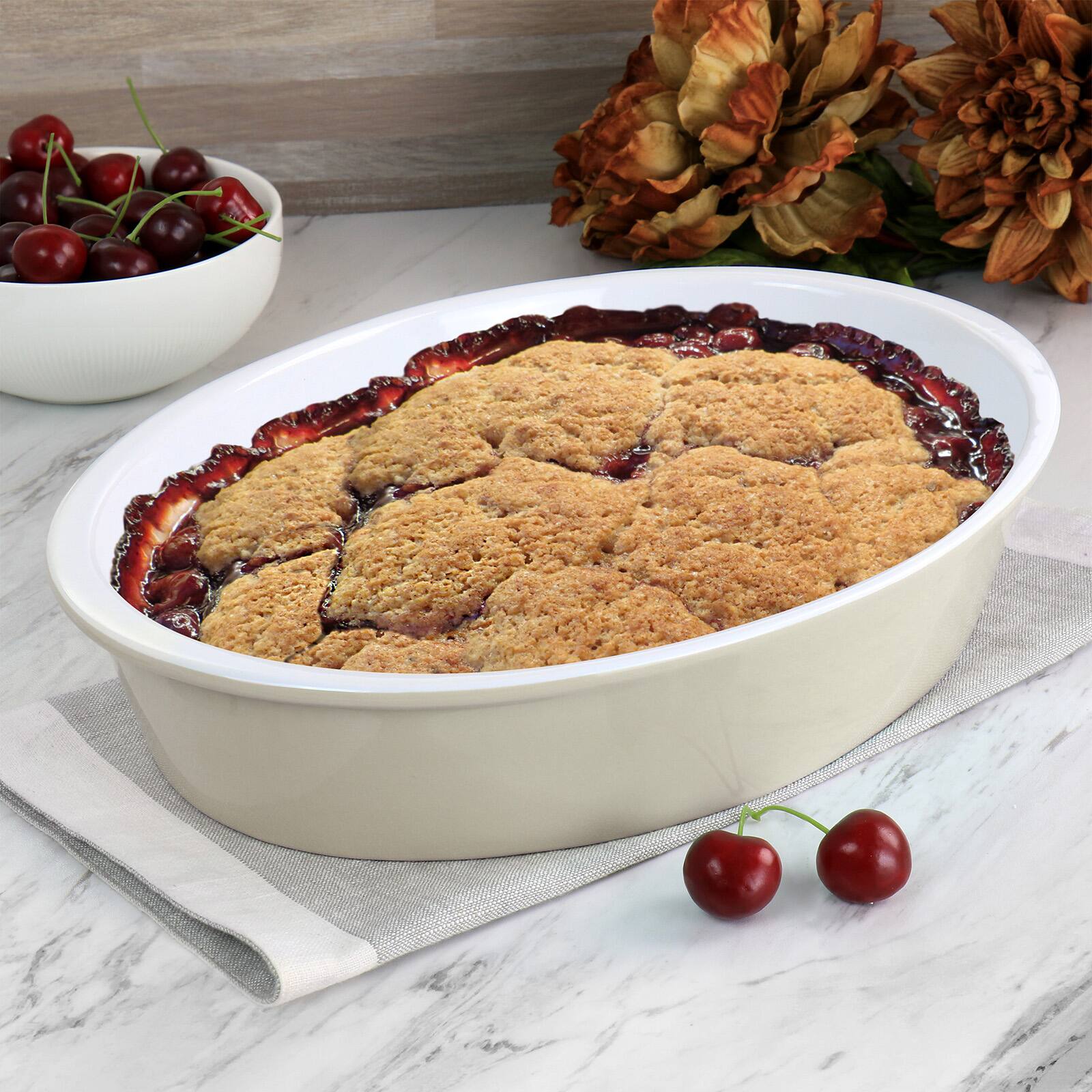 Martha Stewart 13&#x22; Taupe Ceramic Oval Baker