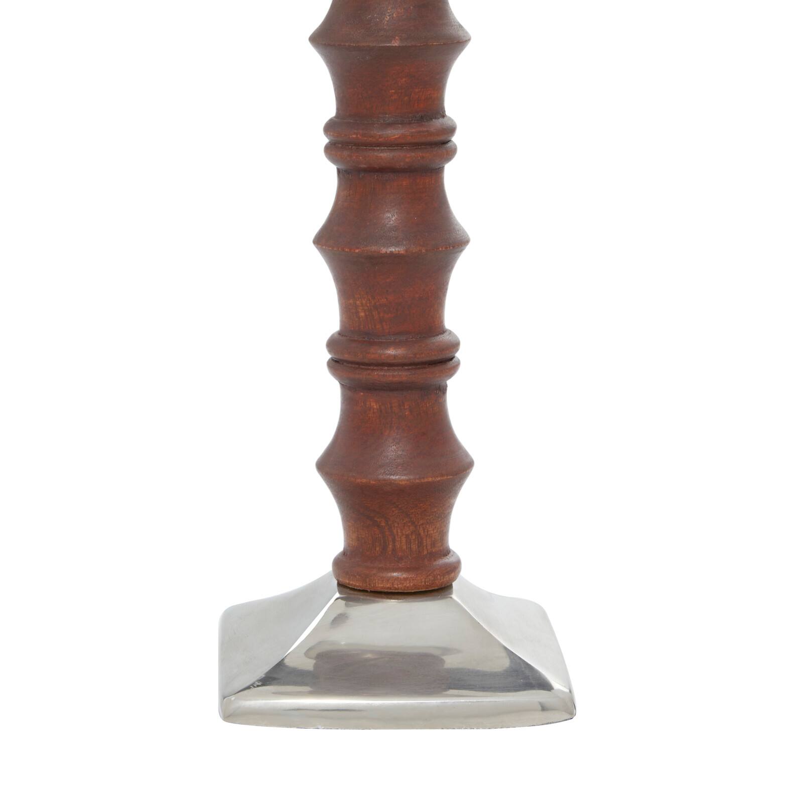 Brown Wood &#x26; Aluminum Pillar Candle Holder Set
