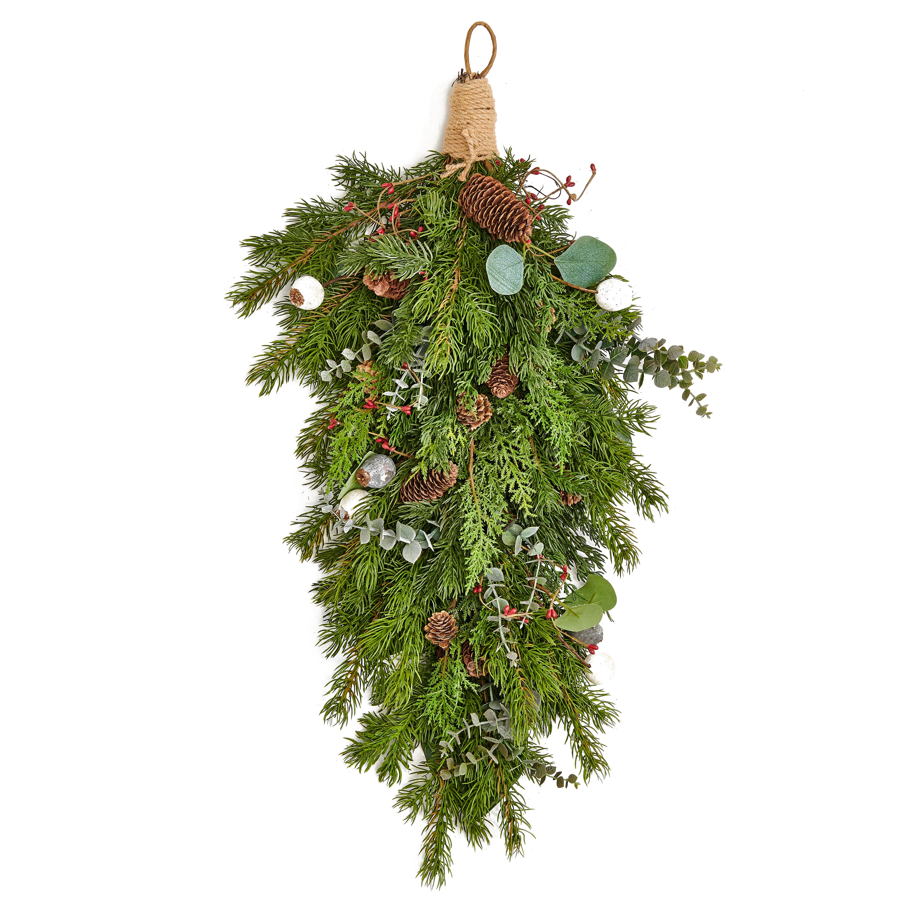 30" Christmas Artificial Spruce Evergreen Cypress Pine Cones & Fig Teardrop Swag