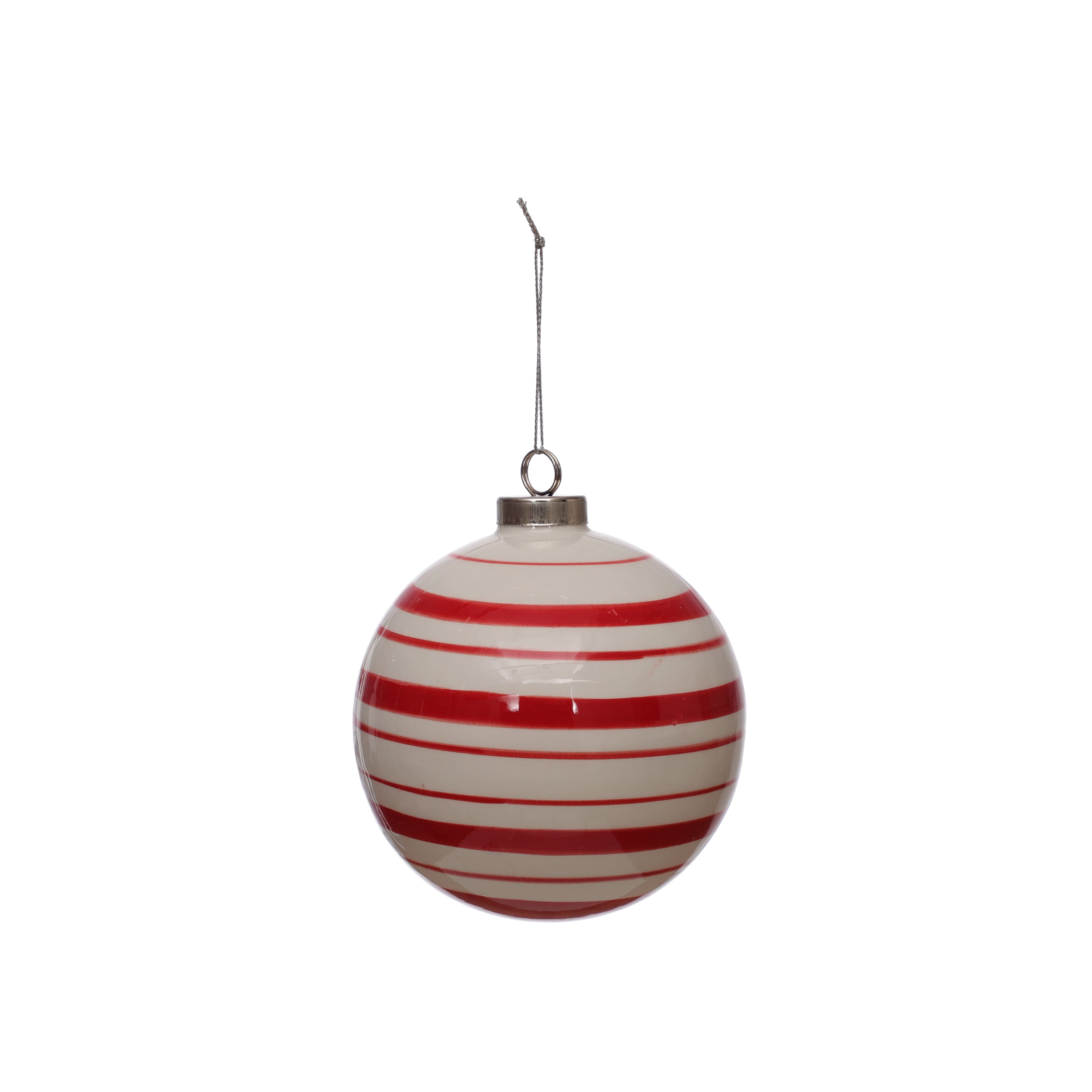 3.75&#x22; Red &#x26; White Peppermint Stripes Ceramic Ball Ornament by Ashland&#xAE;