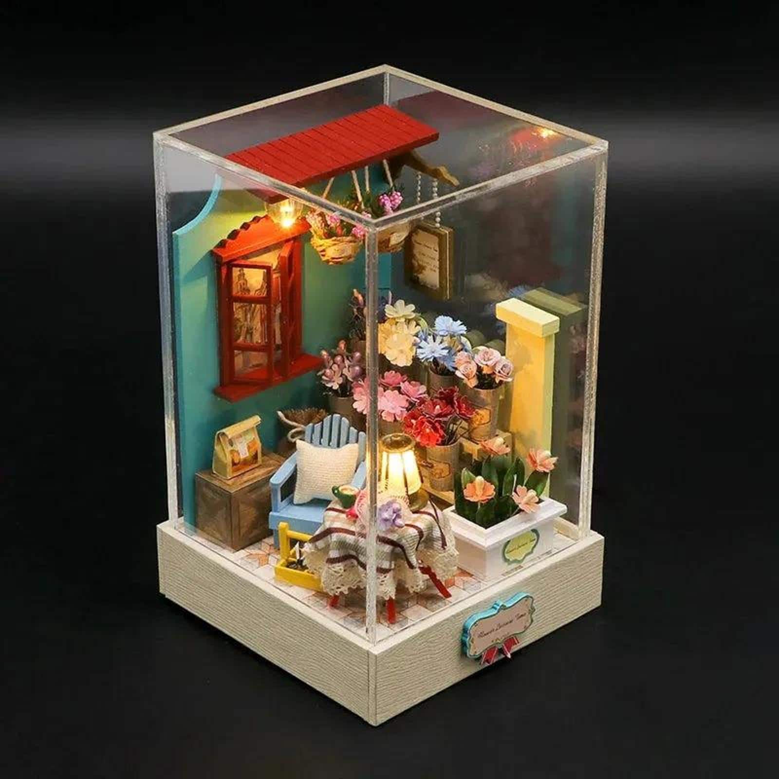 Wizardi Flower Shop Miniature Dollhouse Roombox Kit
