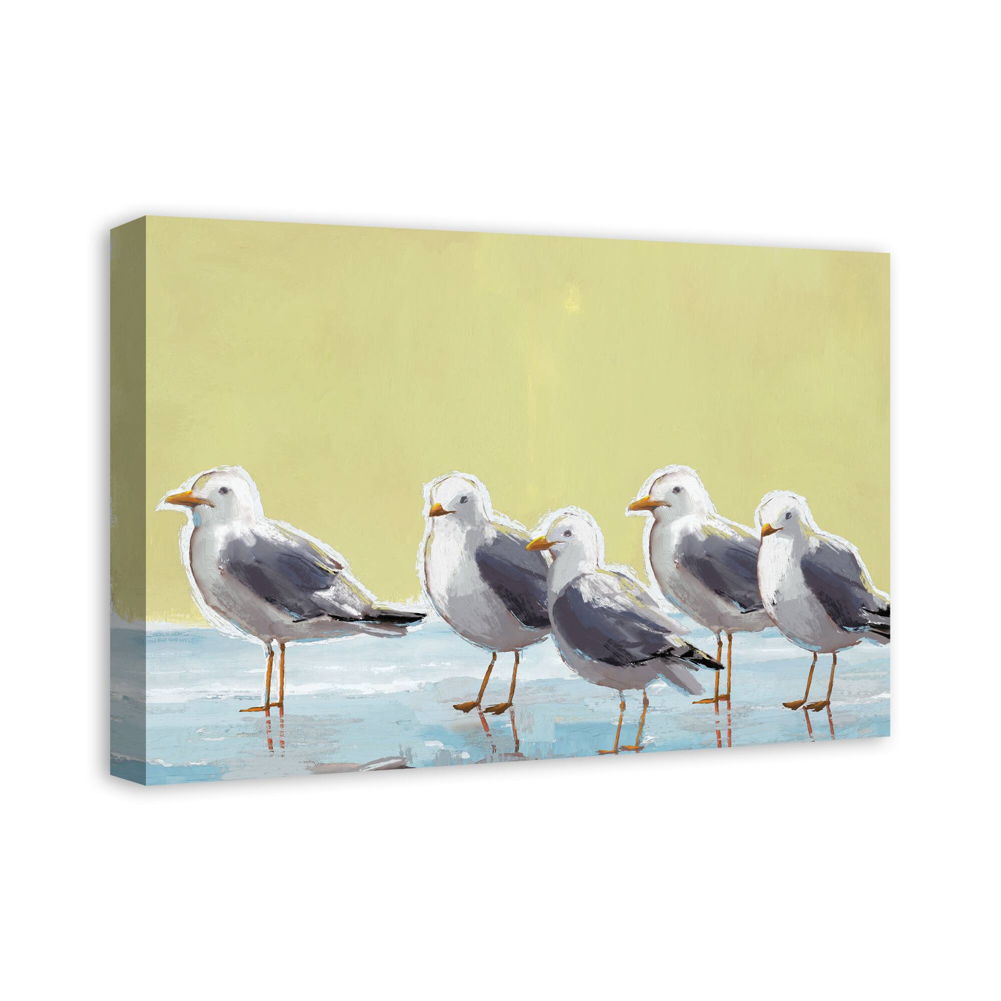 Seagulls On Yellow 24&#x22; x 16&#x22; Canvas Wall Art