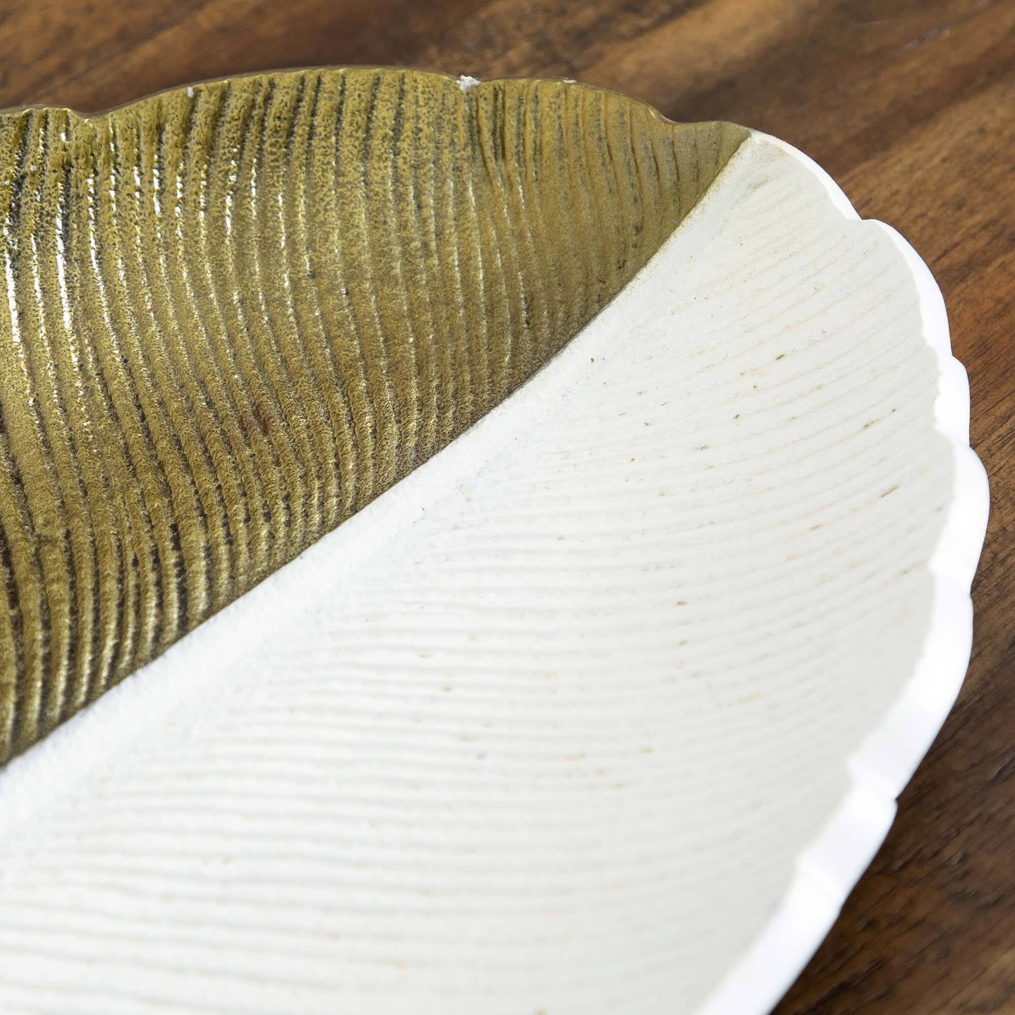 14&#x22; Gold &#x26; White Leaf Decorative Accent Tray