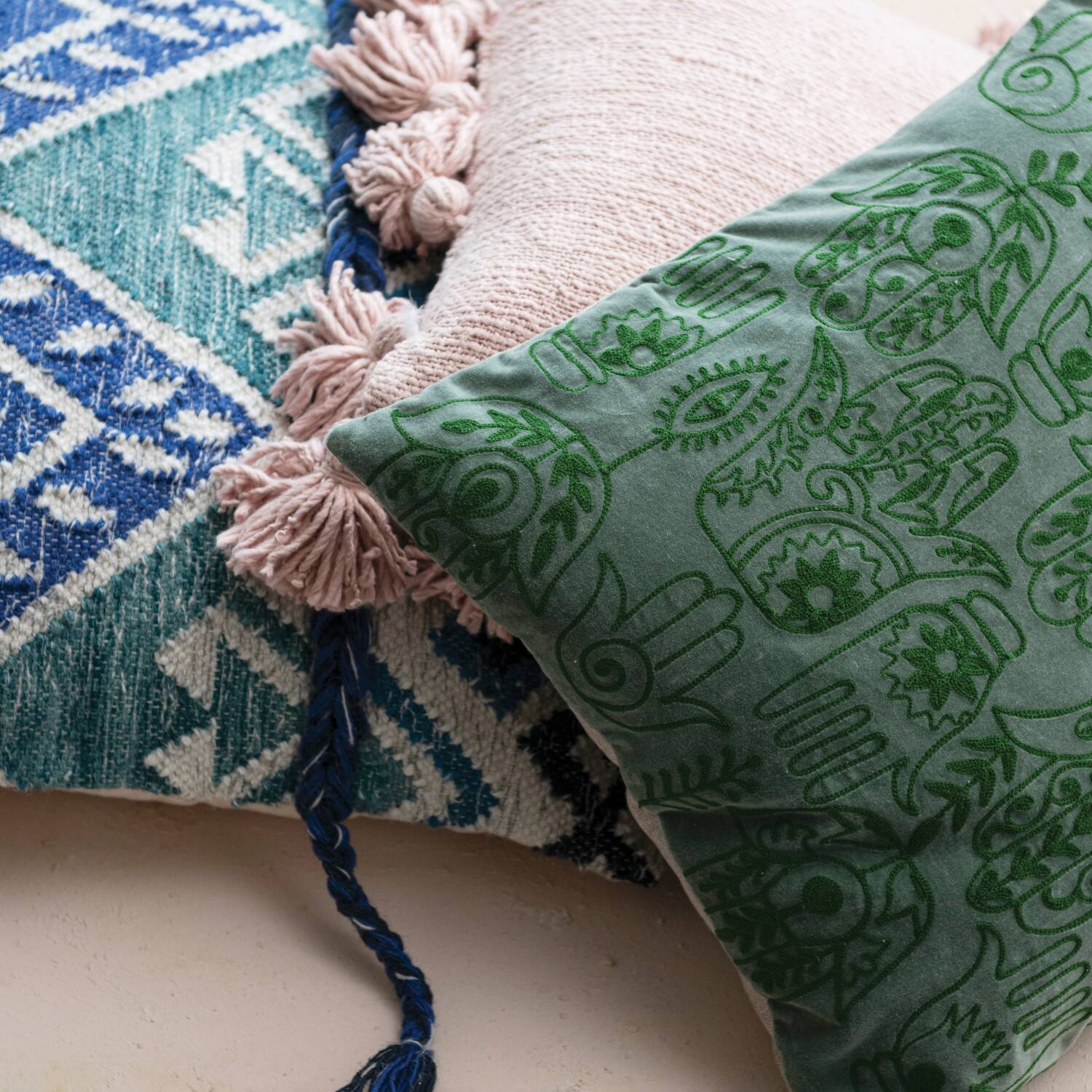 Hello Honey® Blush Pink Boho Cotton Slub Throw Pillow Cover with Tassels