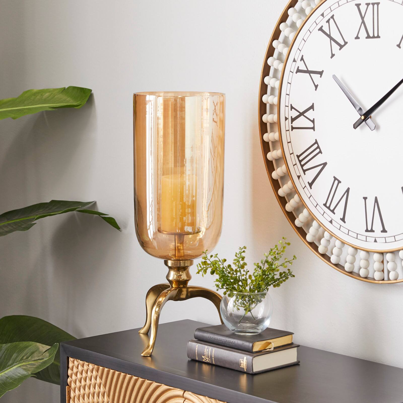 19&#x22; Gold Aluminum &#x26; Glass Traditional Candlestick Holder