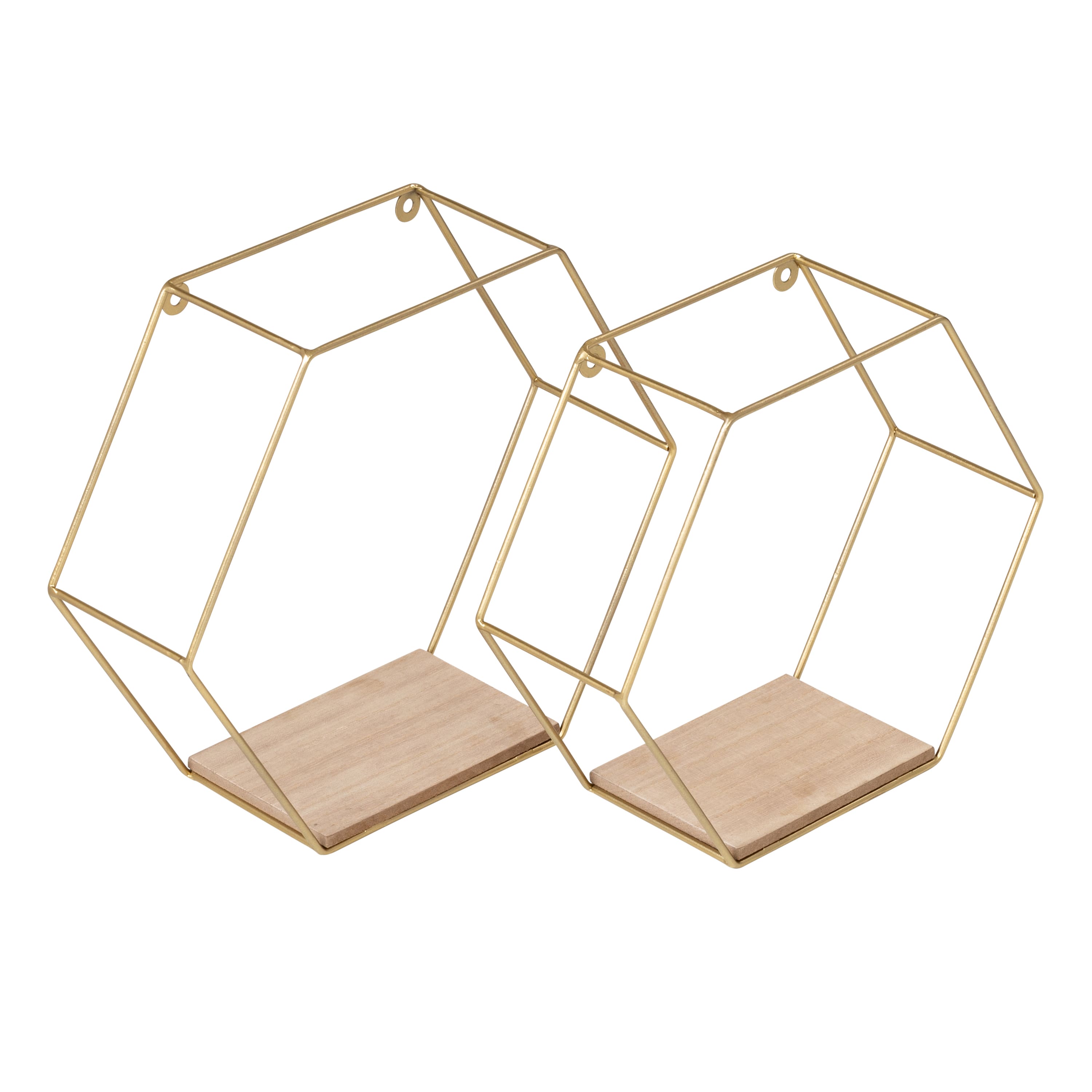 Honey Can Do 12" Gold Hexagonal Decorative Metal Wall Shelves