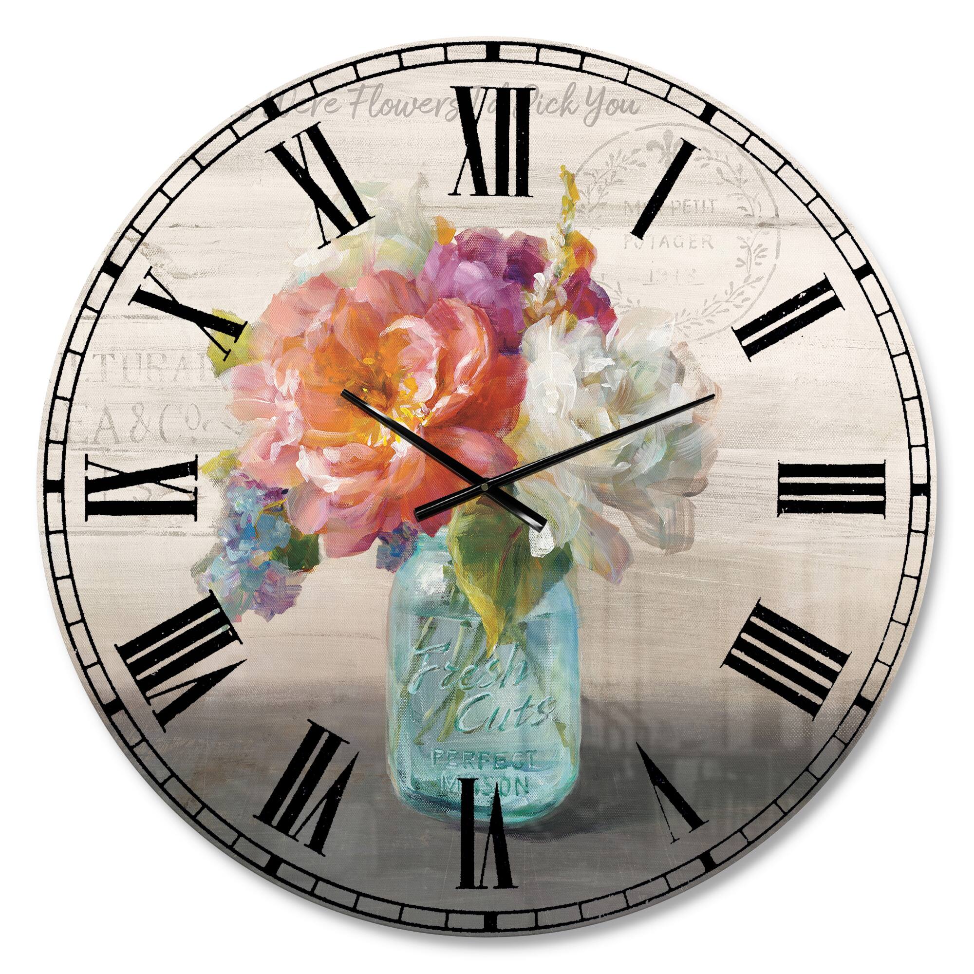 Designart &#x27;French Cottage Bouquet I Mothers Farmhouse Wall Clock
