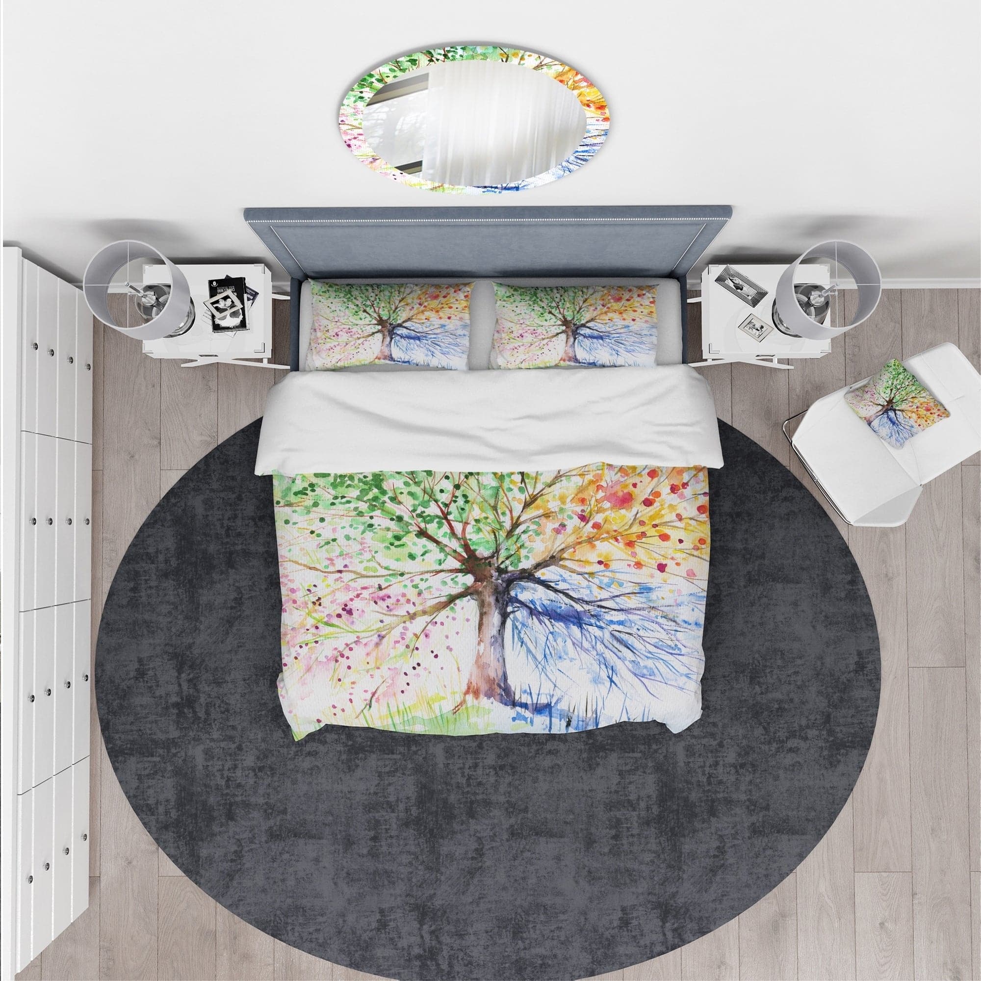 Designart &#x27;Four Seasons Tree&#x27; Floral Bedding Set - Duvet Cover &#x26; Shams