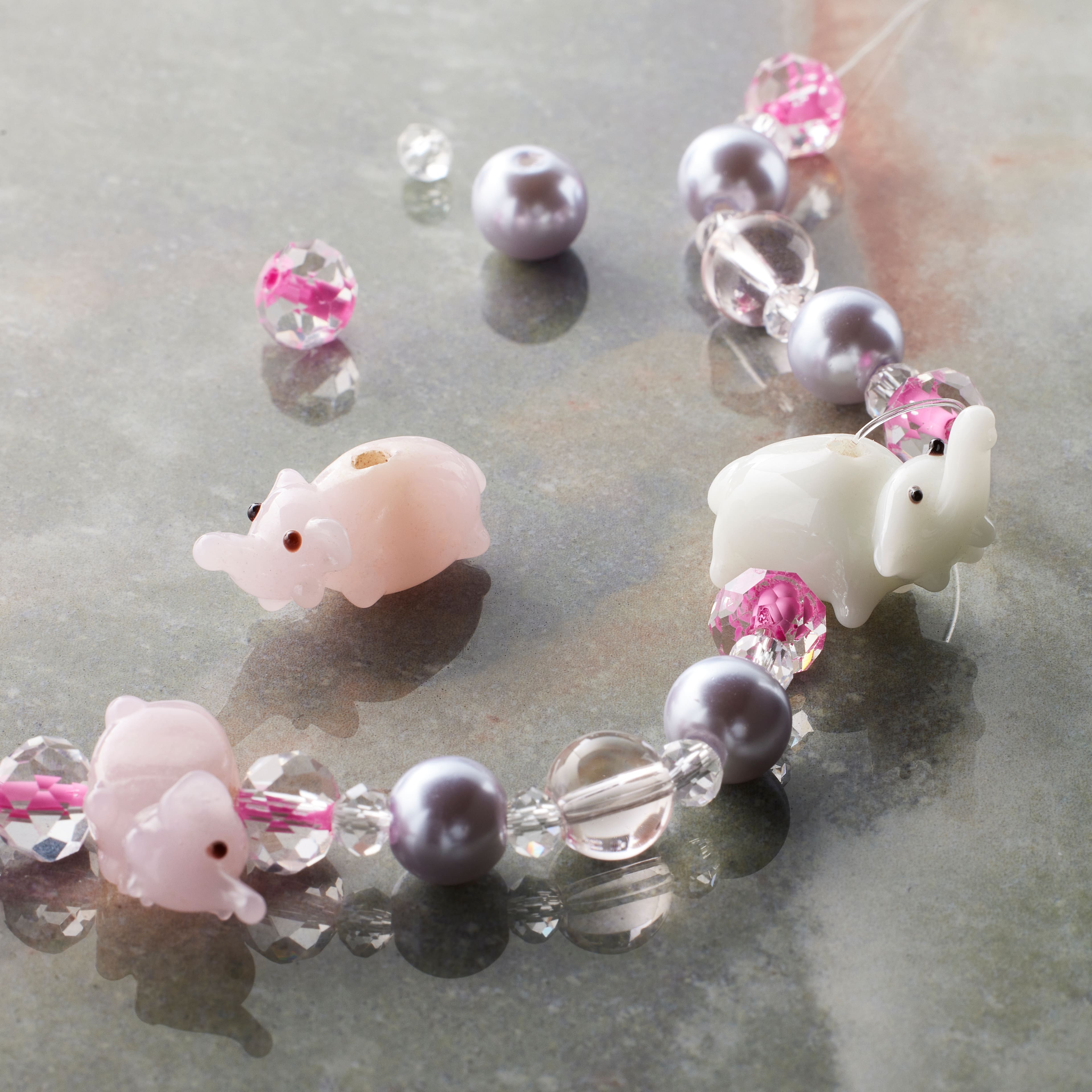 Pink &#x26; White Elephant Lampwork Glass Bead Mix by Bead Landing&#x2122;