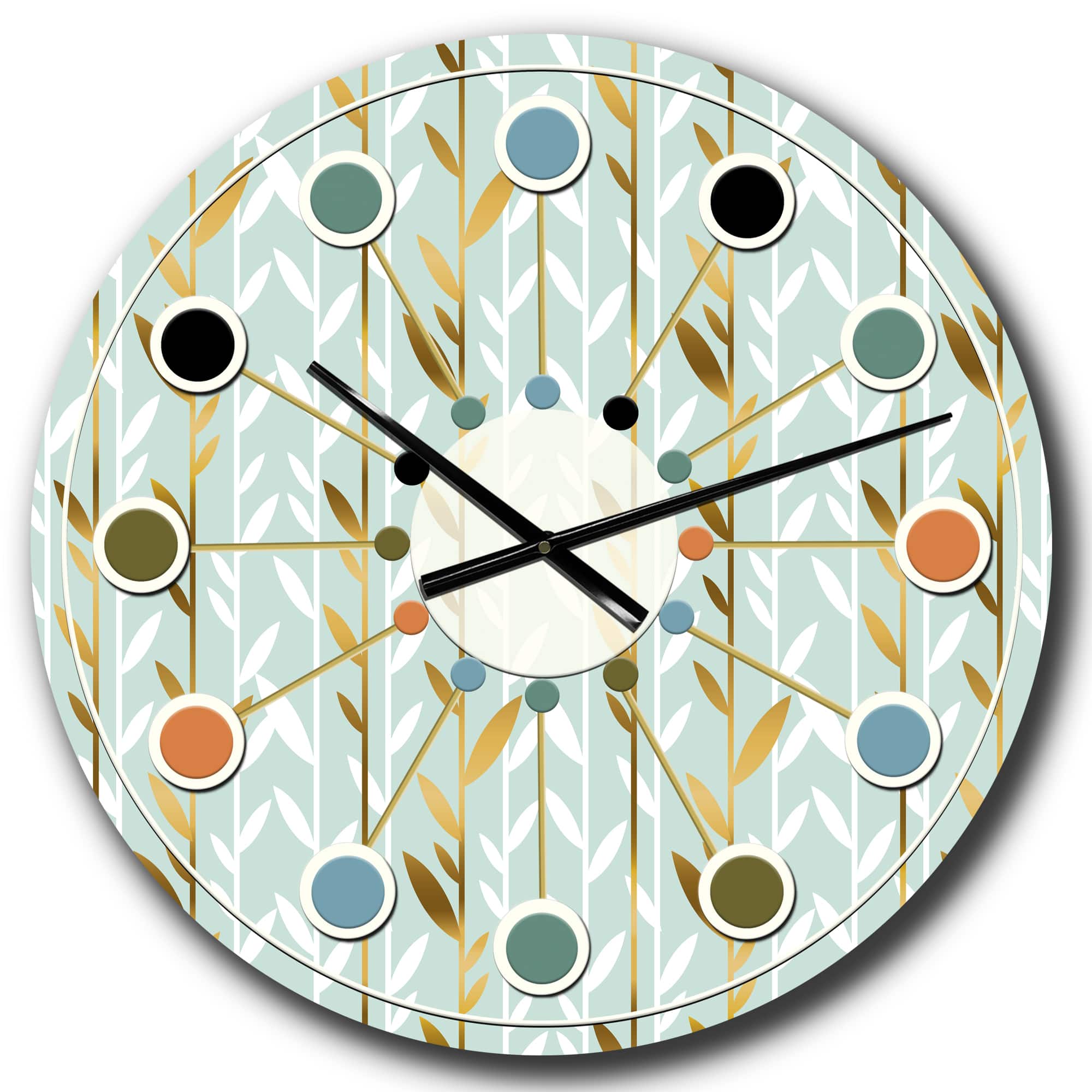 Designart &#x27;Golden Foliage I Mid-Century Modern Wall Clock
